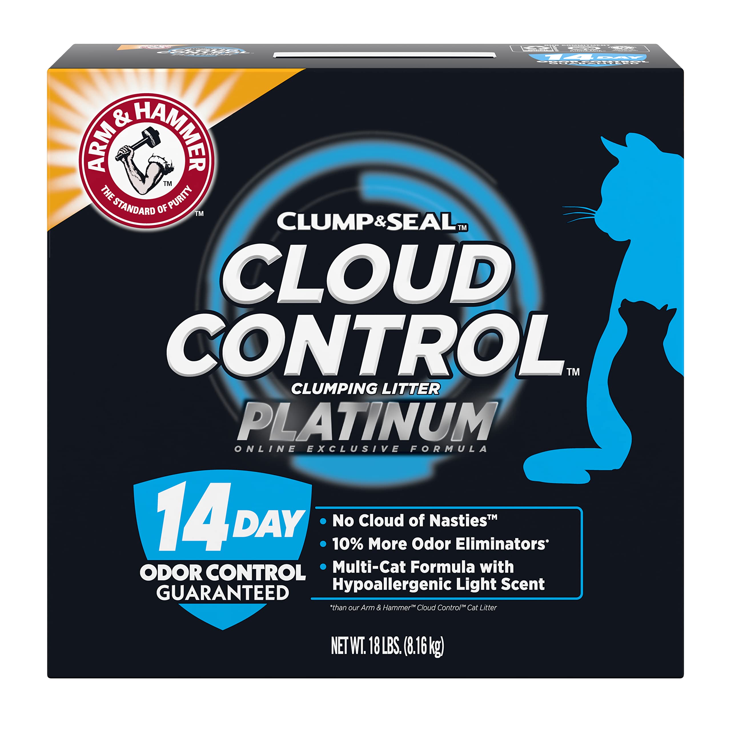 Arm & Hammer Cloud Control Platinum Multi-Cat Clumping Cat Litter With Hypoallergenic Light Scent, 14 Days Of Odor Control, 18 Lbs, Online Exclusive Formula