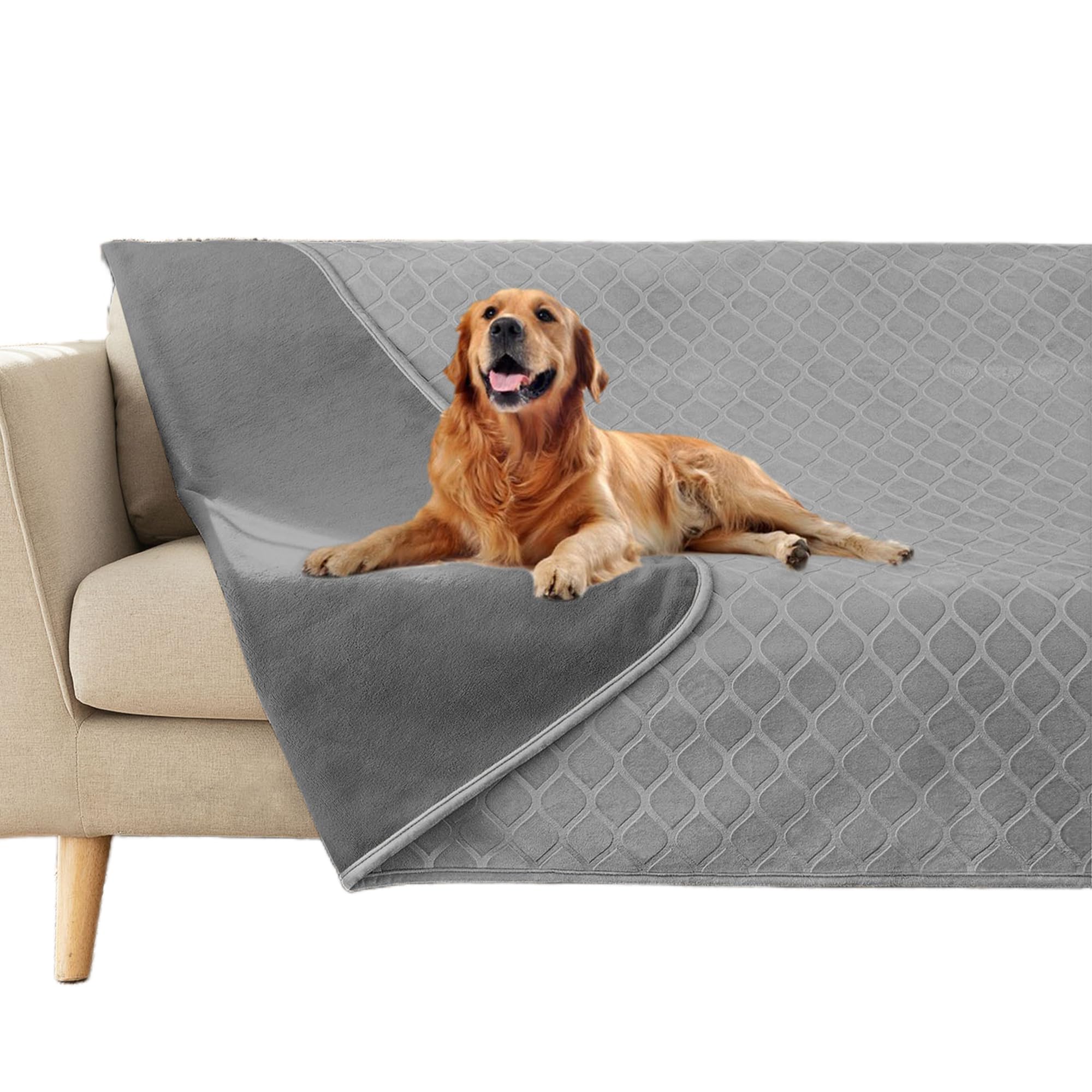 fuguitex Waterproof Dog Blanket - Cozy Plush Throw for Couch/Sofa, 40x60 Inch, Light Grey+Grey