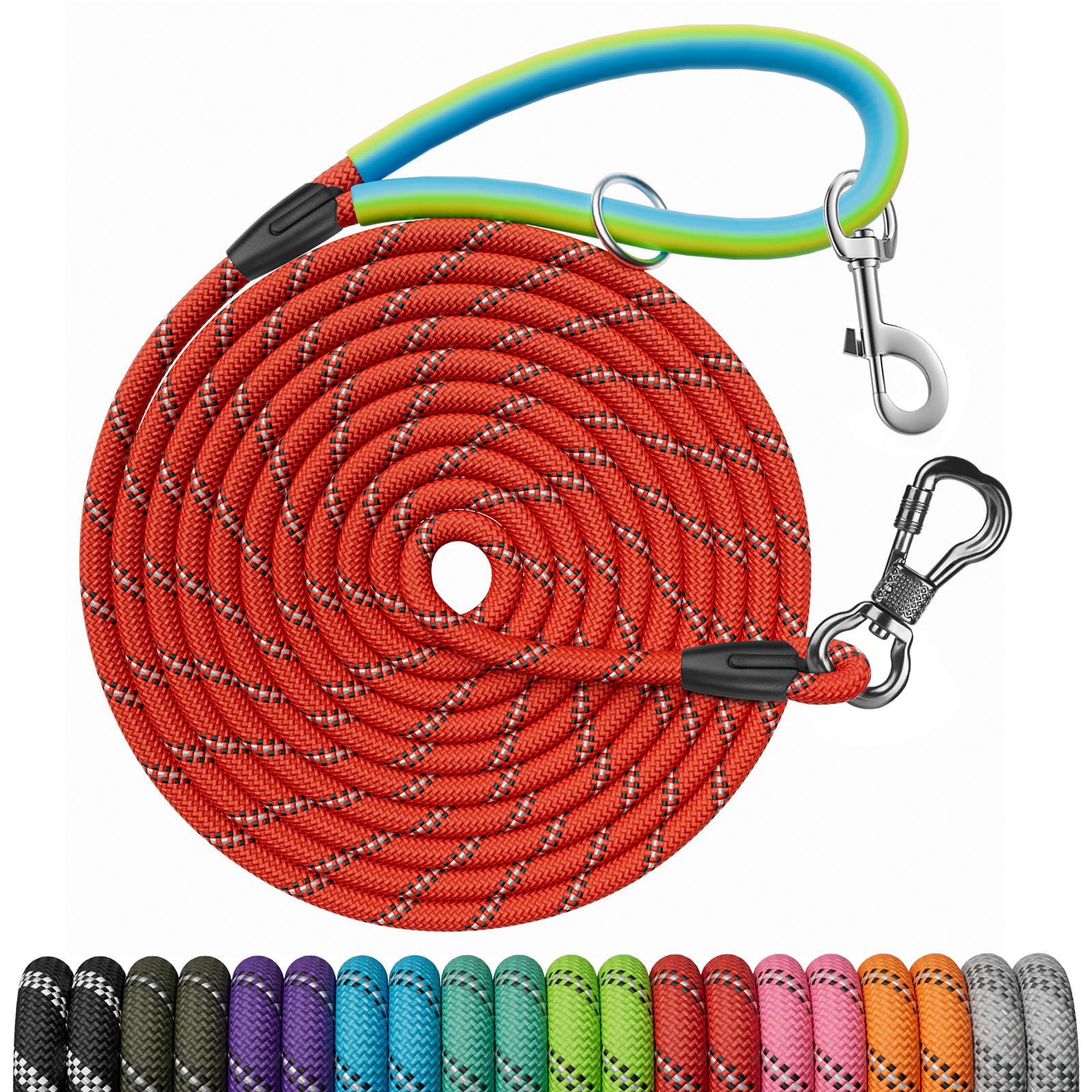 Ntr 100Ft Training Leash For Dogs, Nylon Rope With 2 Swivel Hooks And Soft Rubber Handle, Cat Puppy Lead For Small Medium Large 