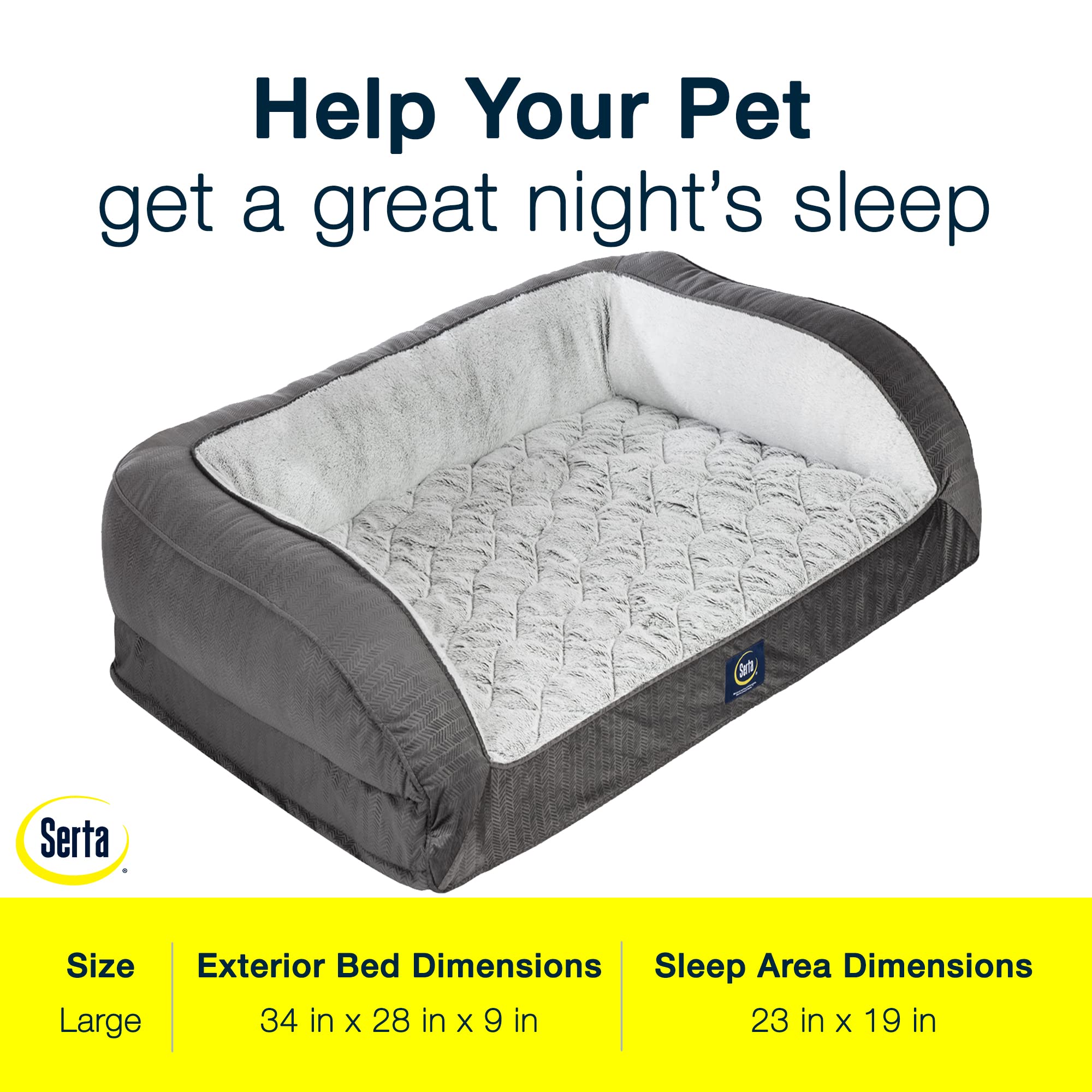 Serta Orthopedic Quilted Couch Dog Bed For Pets - Slate Gray (Large)