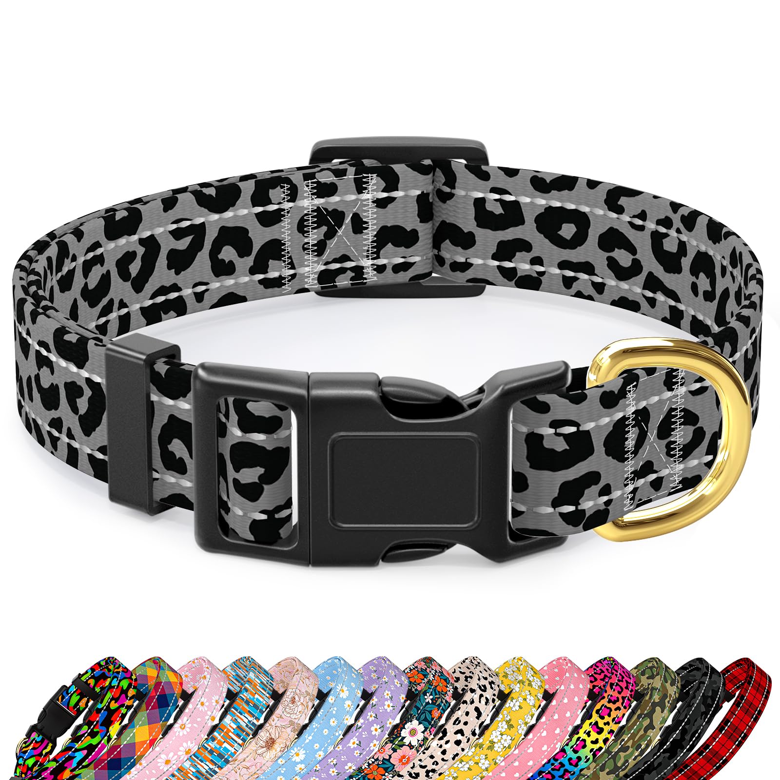 Tmoodel Reflective Dog Collar For Small Dogs Cats, Cute Leopard Style Adjustable Heavy-Duty Nylon Puppy Collar For Boy And Girl 