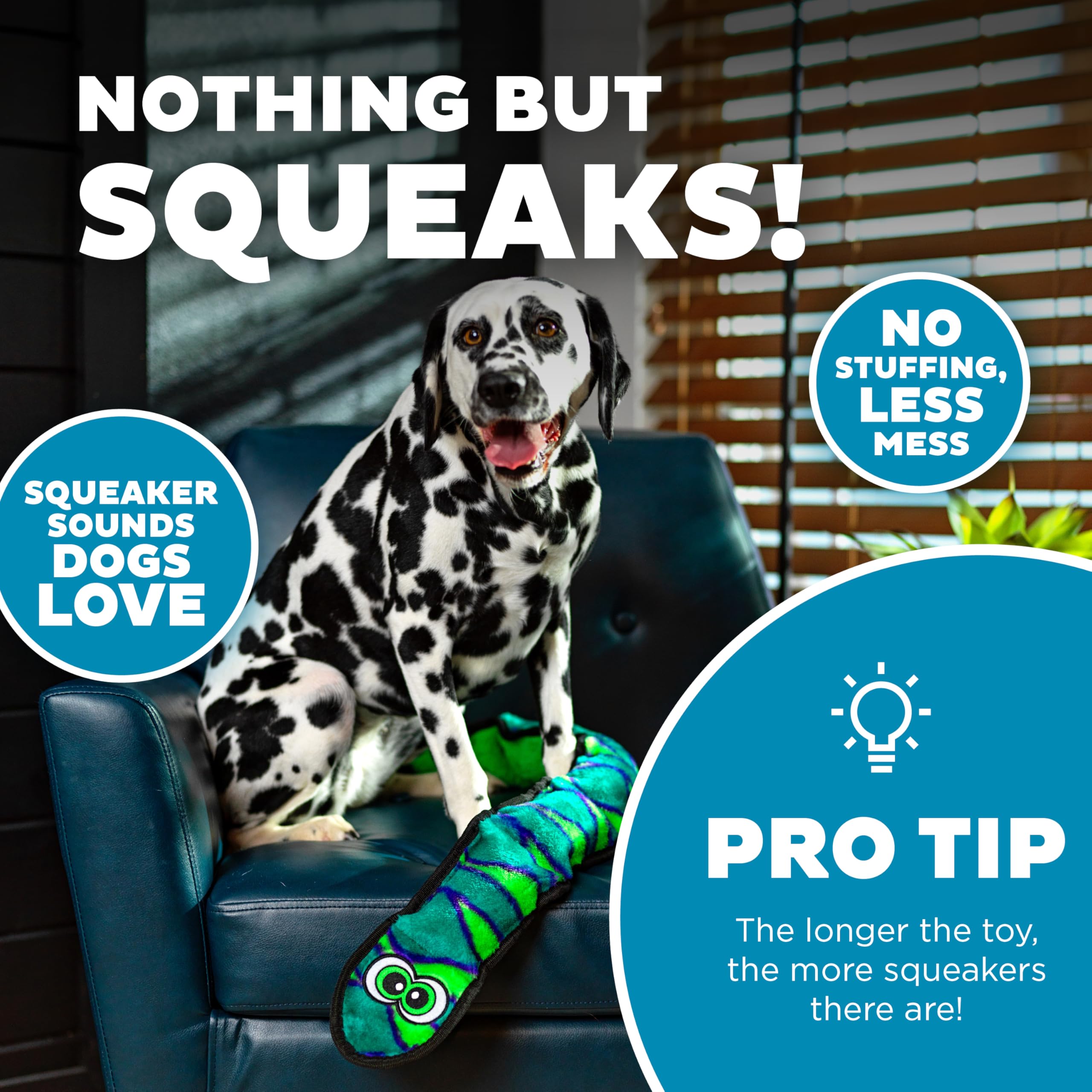 Outward Hound Invincibles Blue Snake Plush Dog Toy, Xl