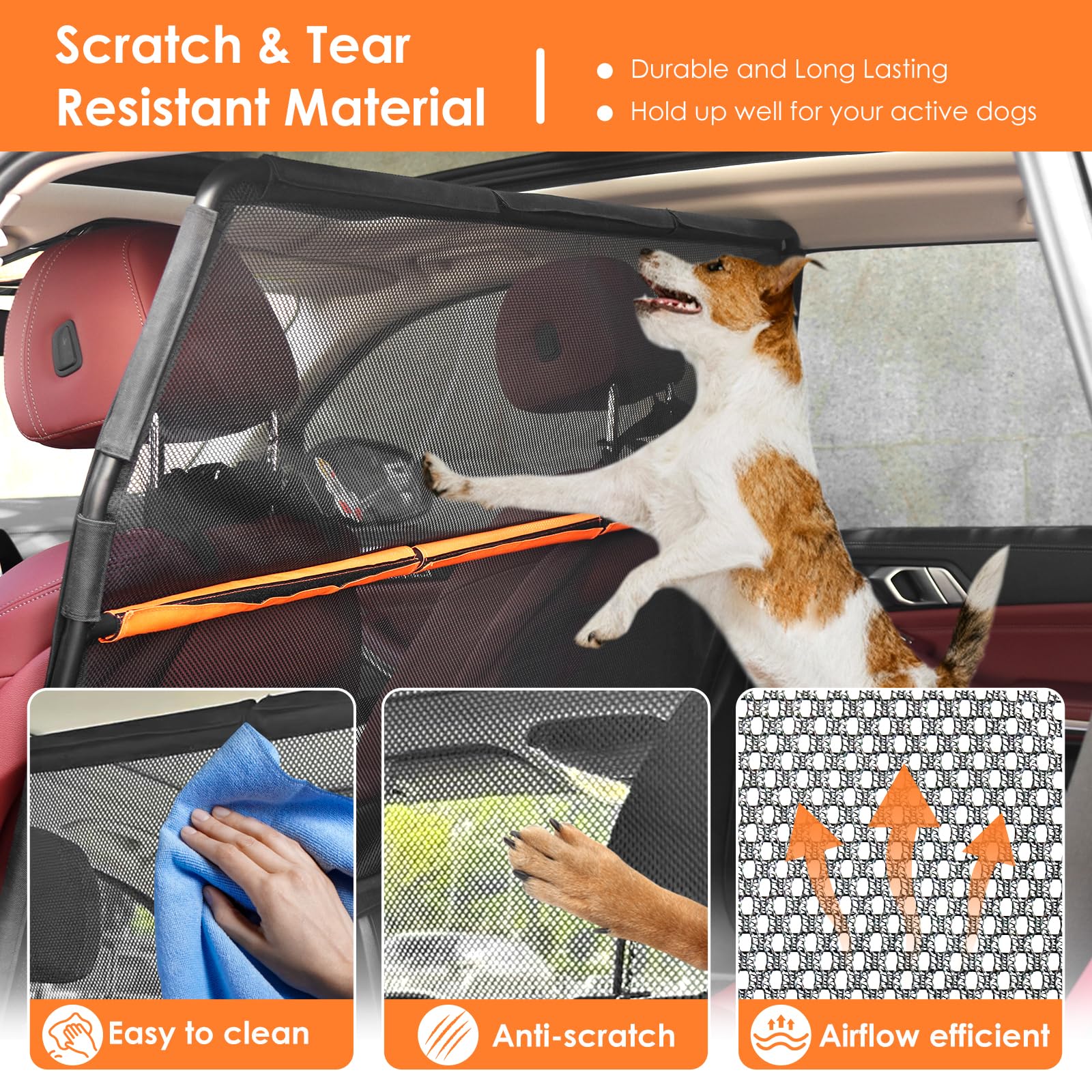 Zmgdrm Dog Car Barrier, 50'' Wide For Dog Barrier, Car Divider Backseat For Cargo Area, Back Seat Trunk Barrier With Net Mesh Se