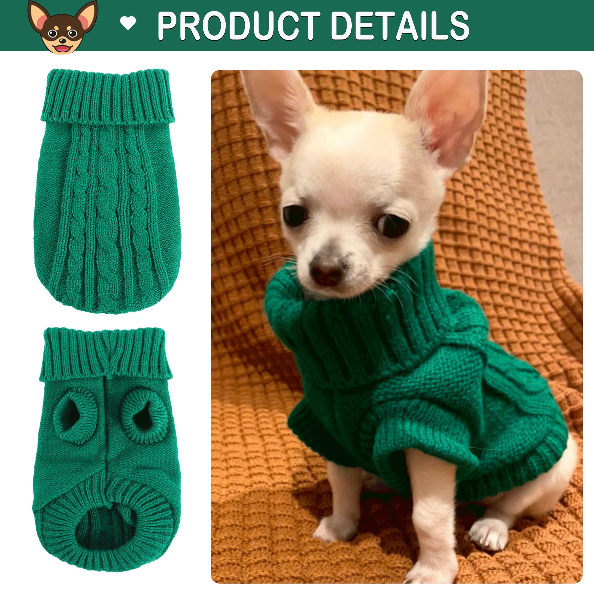 Small Dog Sweater 2 Pieces Dog Sweaters For Small Dogs, Dog Clothes Pet Cat Sweater Cold Weather Puppy Clothes Outfits S