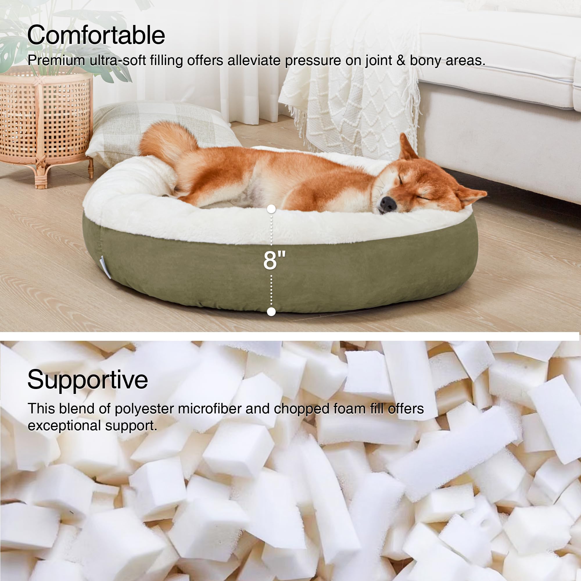Love'S Cabin Round Donut Cat And Dog Cushion Bed, 30In Pet Bed For Medium Or Large Dogs, Anti-Slip & Water-Resistant Bottom, Soft Durable Fabric Pet Beds, Washable Calming Cat & Dog Bed Olive Green