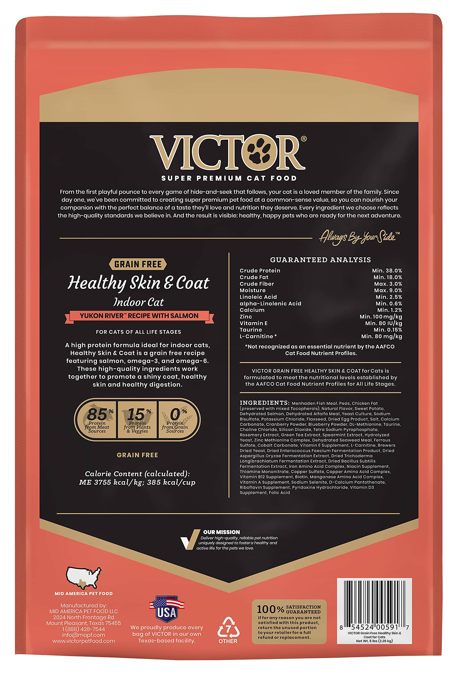 VICTOR Super Premium Cat Food - Grain Free Healthy Skin & Coat - Dry Kibble for Indoor Cats - High Protein - 38% Protein, 18% Fa