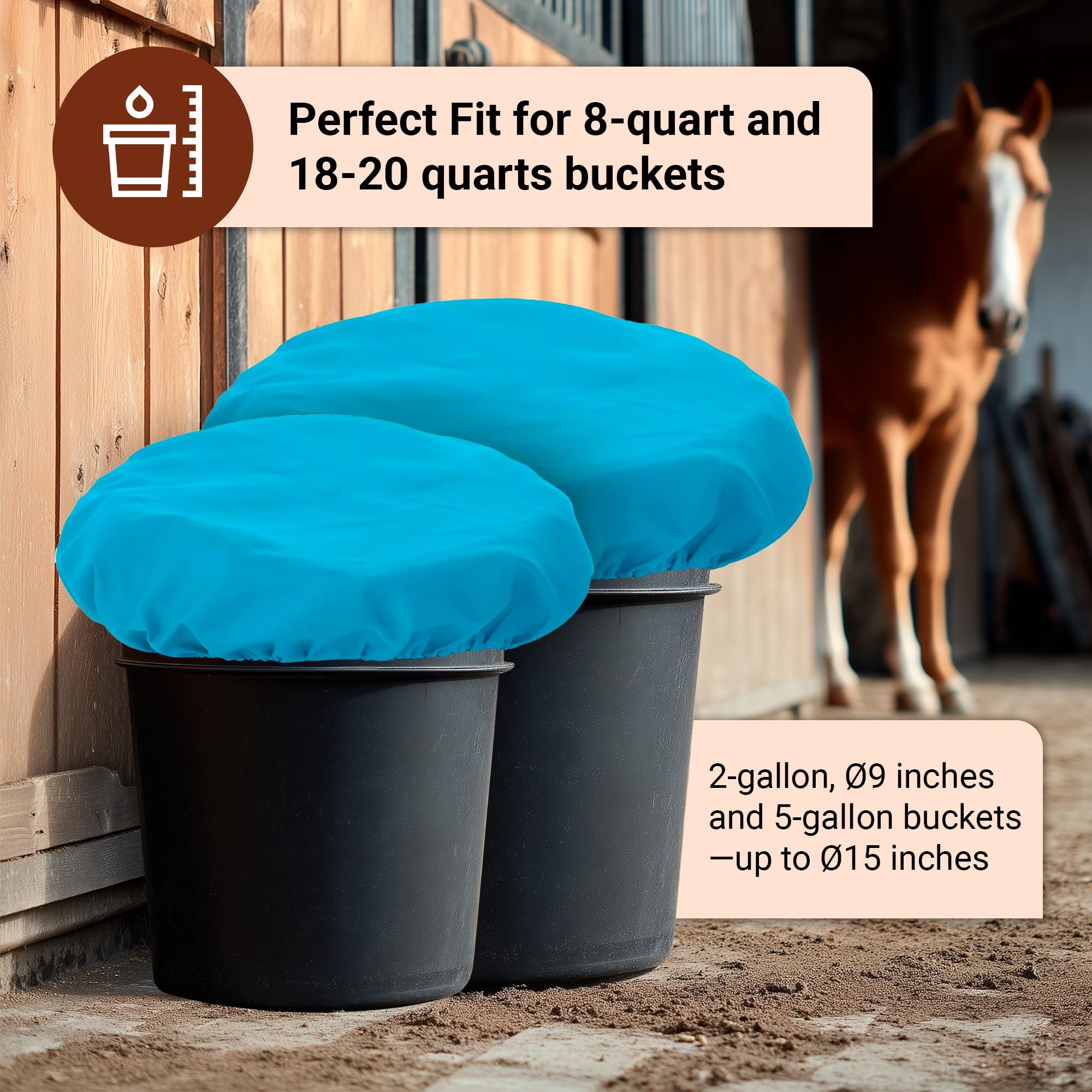 BRINGERPET Horse Bucket Cover, Waterproof Feed Bucket Top 2-5 Gallon (Blue) - 1 pc