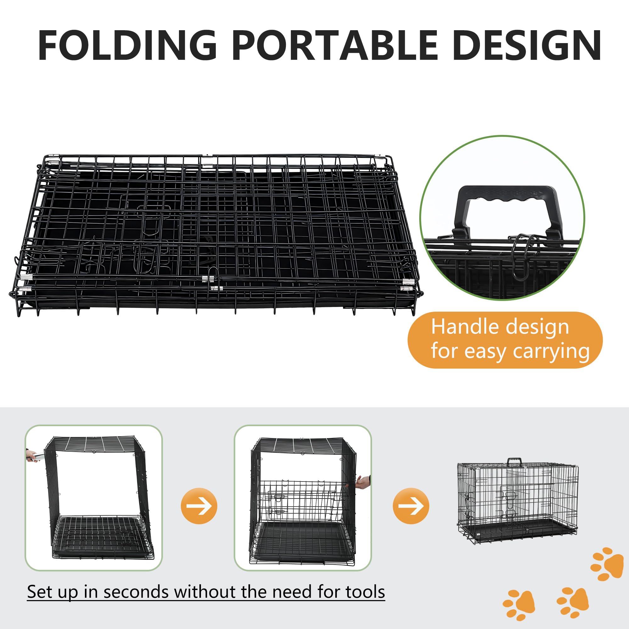 FDW Dog Crate 42-Inch Dog Cage Foldable Metal Kennel with Leakproof Tray Foldable Design Indoor Outdoor Use for Large Dogs,Dark