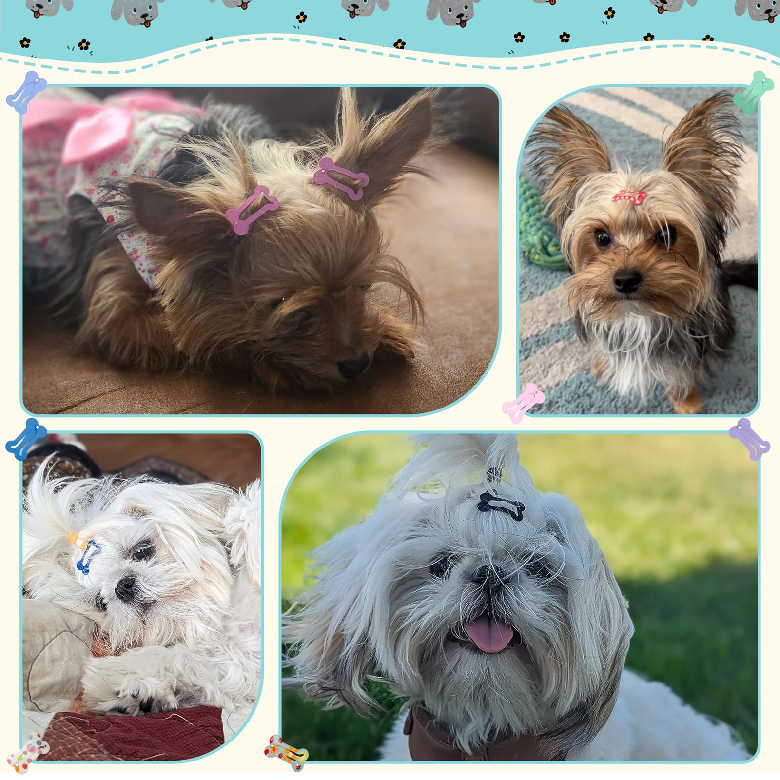 Rimobul 1' Mini Pet Hair Clip - Rimobul 50 Pieces Dog Hair Clips Bone Shaped Snap Pet Hair Barrettes Multicolor Small Snap Hair Clips Puppy Hair Accessories For Yorkie Puppy Pet 25 Styles