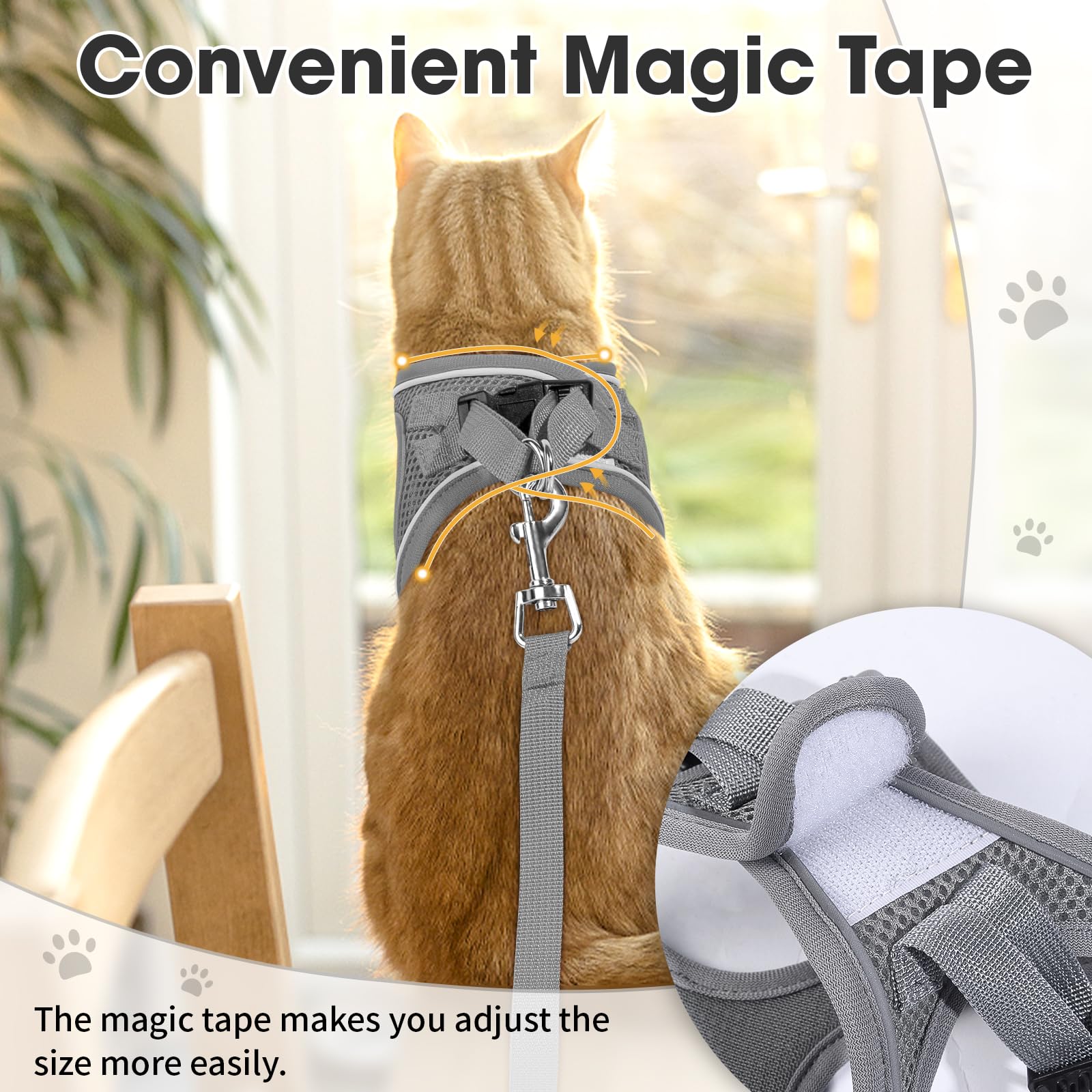 Cat Vest Harness And Leash Set For Walking Escape Proof, Adjustable Kitten Harness Breathable Mesh With Reflective Strips Harnes