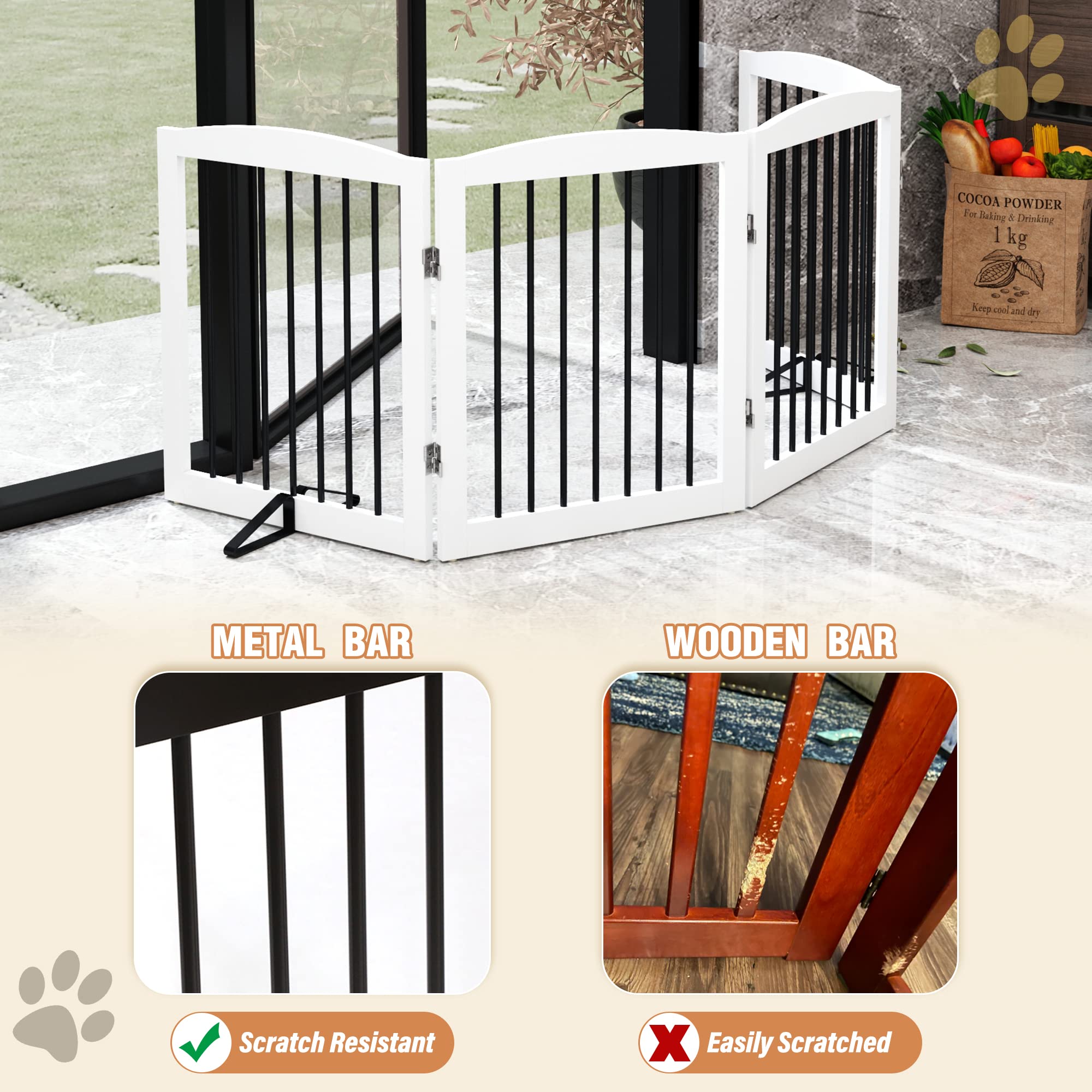 PUPETPO Freestanding Pet Gate for Dogs, Foldable Wooden Dog Gate for House, Indoor Dog Gate for Stair, Doorway, Gates for Dogs I