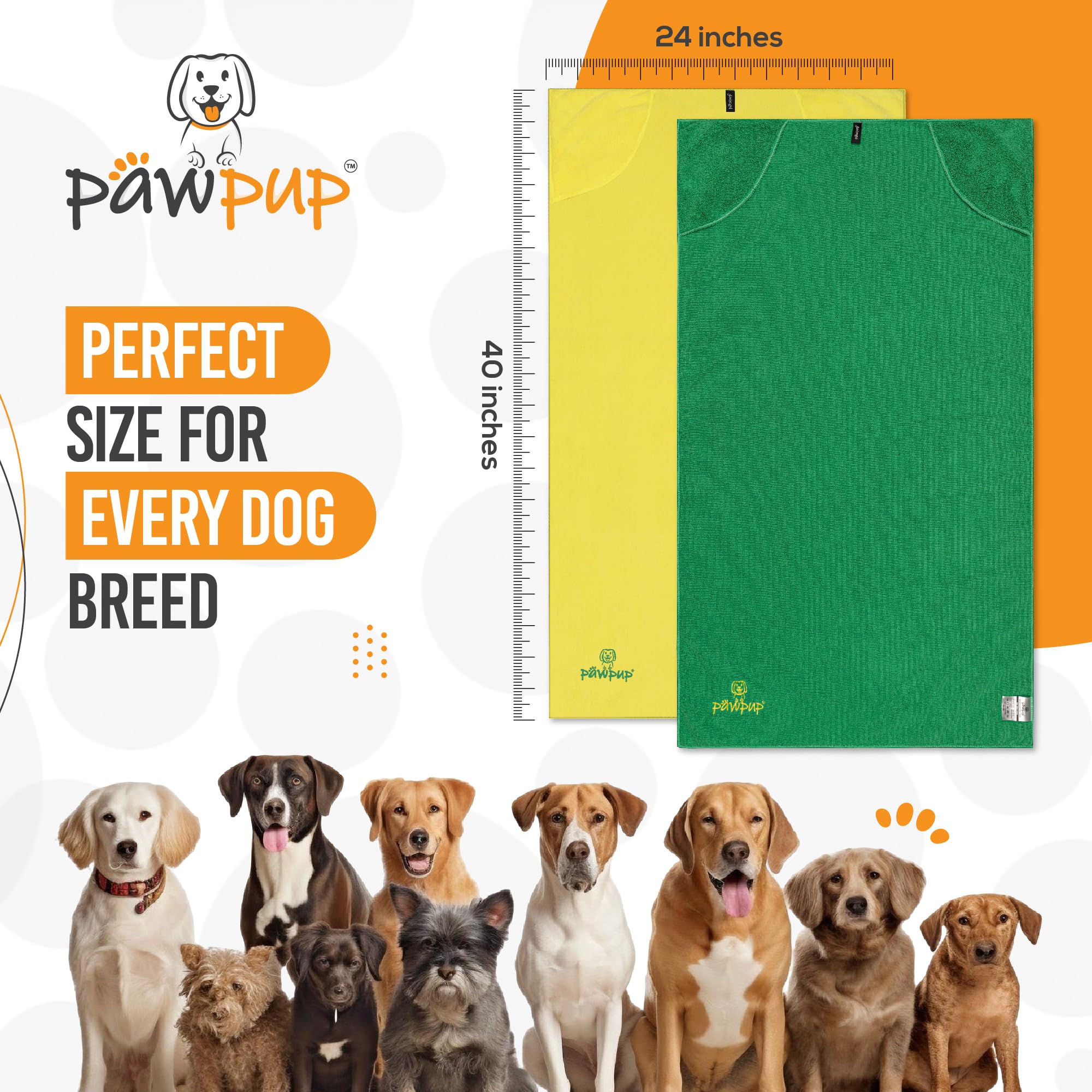 PAWPUP Dog Towels for Drying Dogs Super Absorbent Microfiber Pet Grooming Towel for Dogs, Cats and Other Pets (40 x 24 Inches, Y