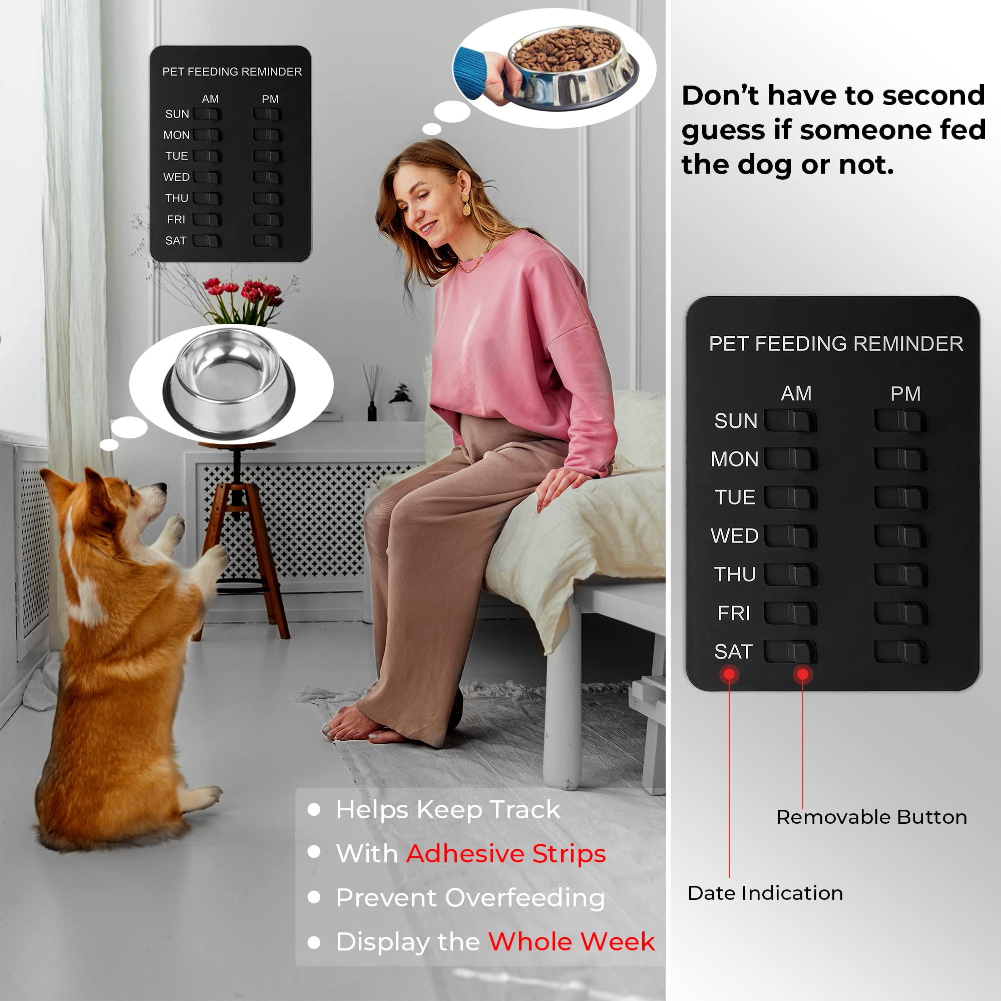 Yarkor Pet Feeding Reminder Magnetic Reminder Sticker, Daily Indication Chart Feed Your Pets, Easy To Stick On Any Smooth Surfac