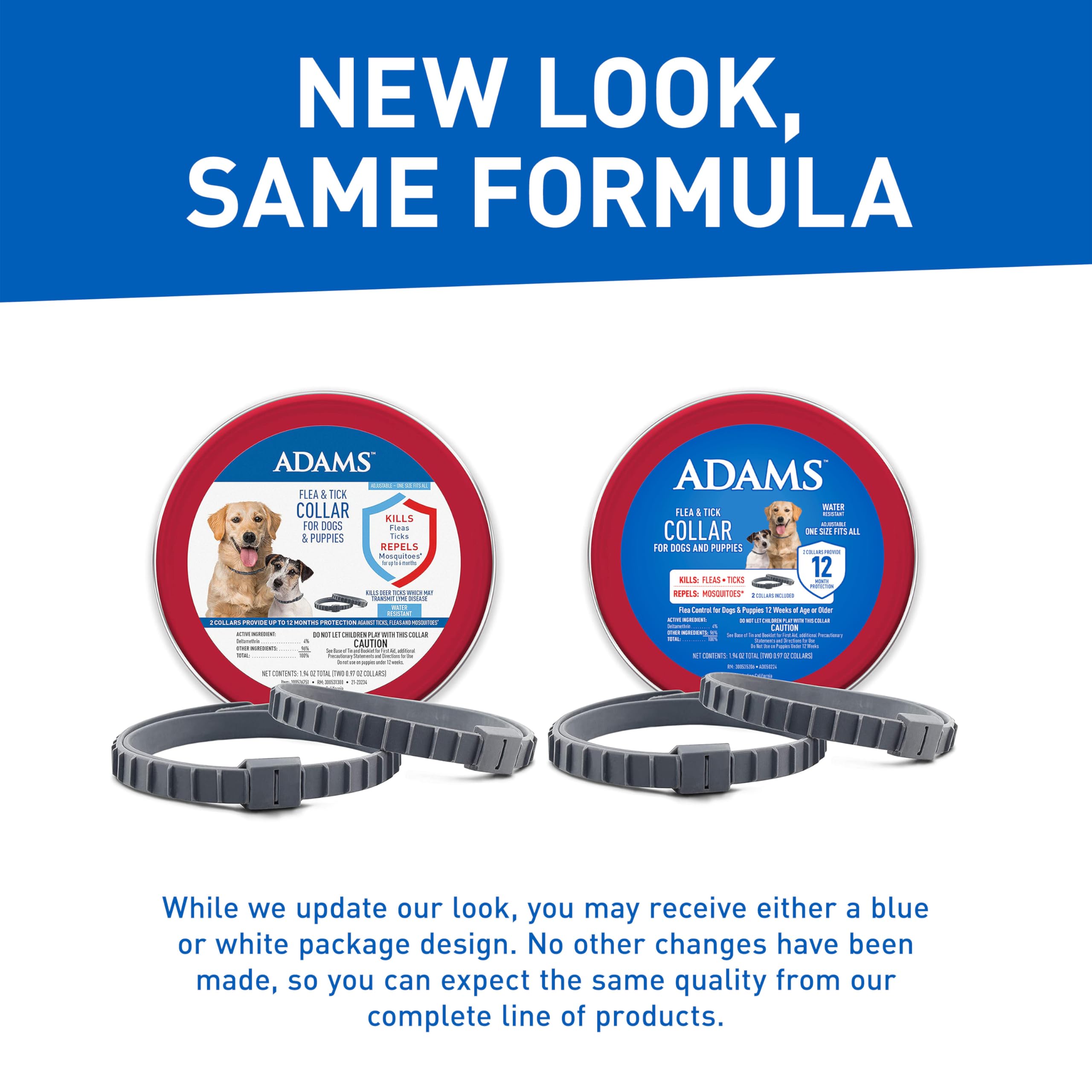 Adams Flea & Tick Collar For Dogs & Puppies | 2 Pack | 12 Month Protection | Adjustable One Size | Kills Fleas, Ticks & Repels Mosquitoes | Excluding California