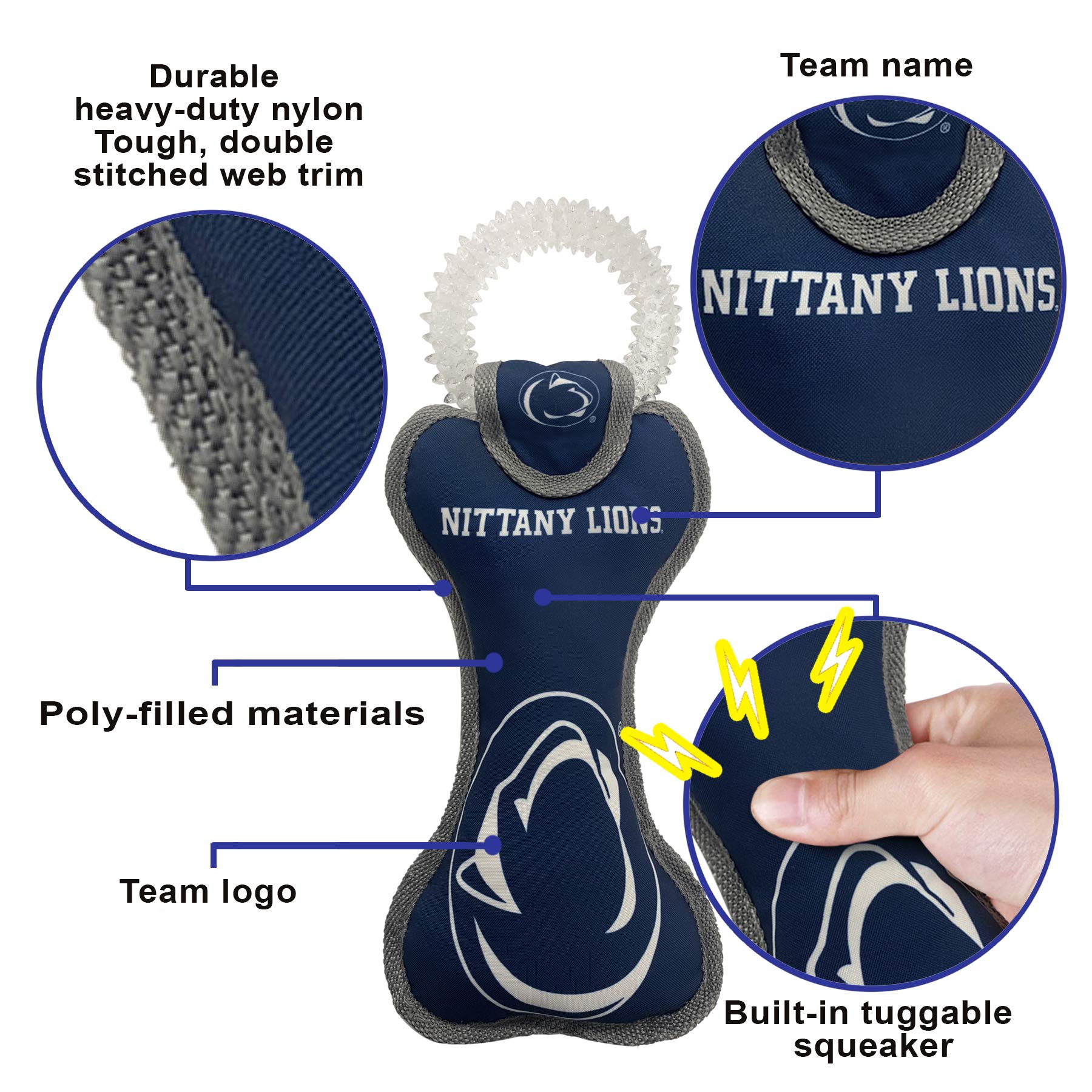 Pets First Ncaa Penn State Nittany Lions Dental Dog Tug Toy With Squeaker. Tough Pet Toy For Healthy Fun, Teething & Cleaning Pe