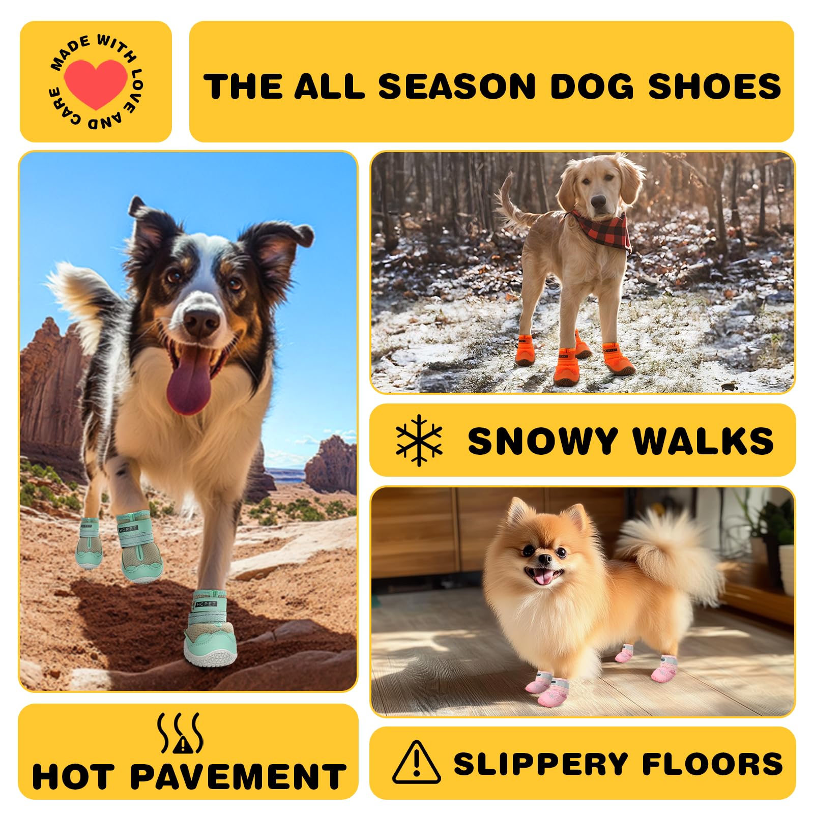 Hcpet Dog Boots Waterproof Dog Shoes For Medium Large Dogs, Anti-Slip Dog Booties Paw Protector For For Hot Pavement Winter Snow