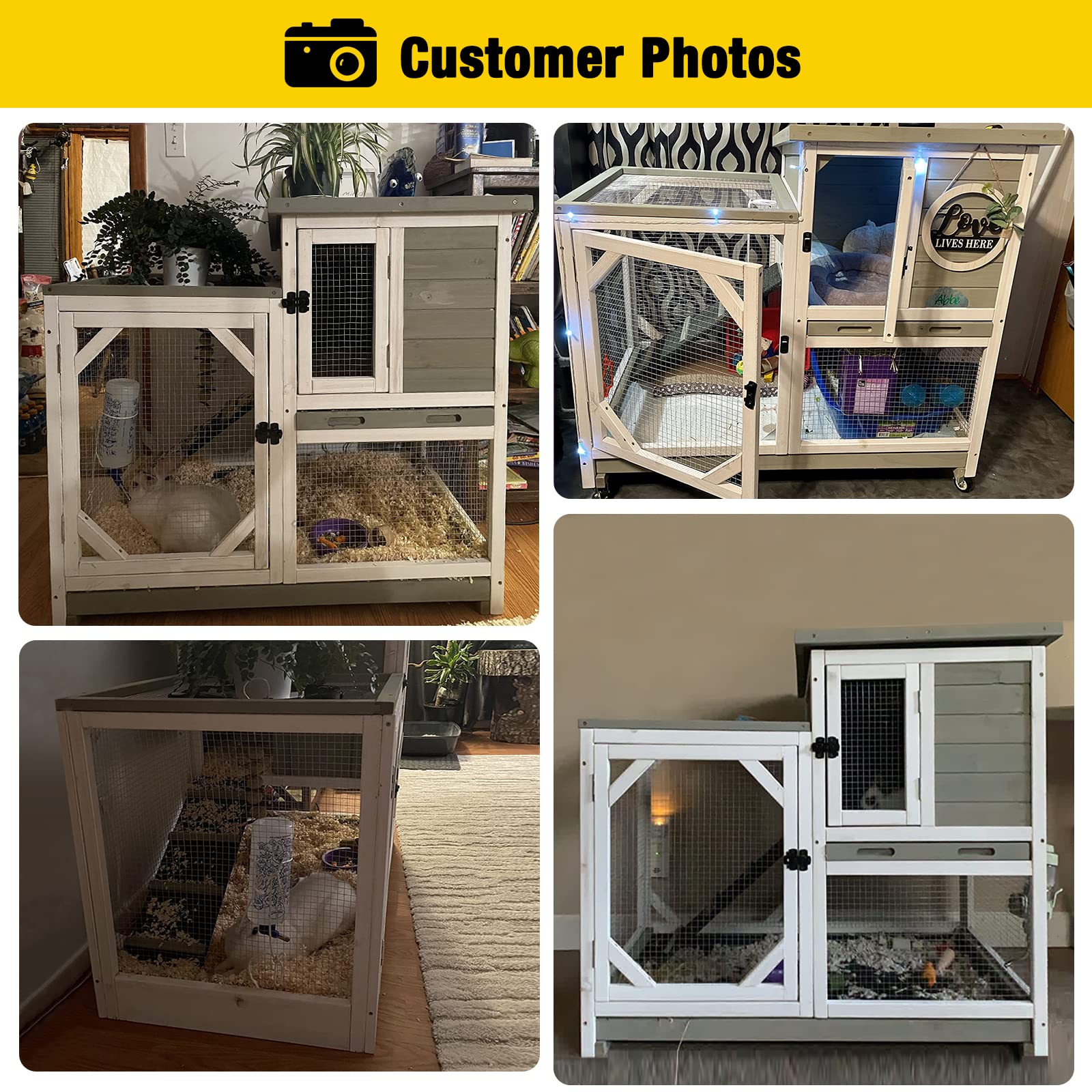 Rabbit Hutch Cage Outdoor And Indoor Bunny Hutch On Wheels With Two Deeper No Leak Trays, Guinea Pig Cages Rabbit House (Matcha