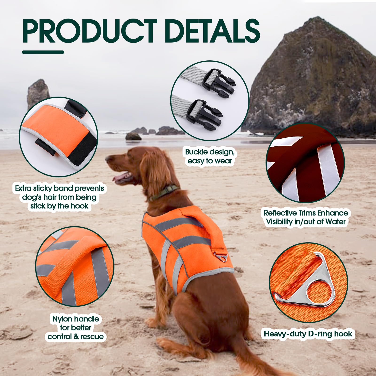 Kuoser Dog Life Jacket With Reflective Stripes, Adjustable High Visibility Dog Life Vest With High Flotation Swimsuit For Small Medium And Large Dogs