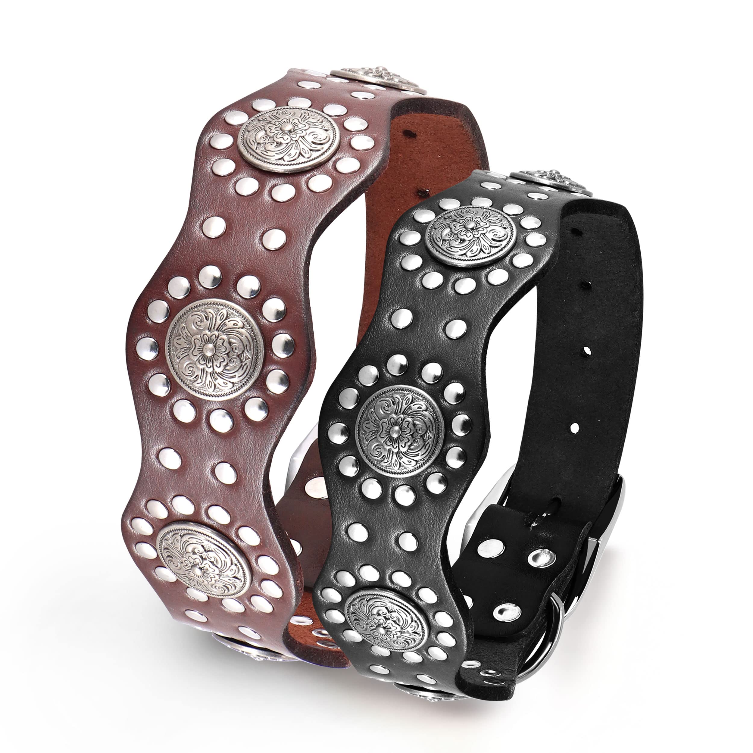 Pet Artist Genuine Leather Dog Collar,Unique Design & Sturdy Leather,Heavy Duty Dog Collar,Fit For Rottweiler Pitbull Medium&Large Dogs,Black,L