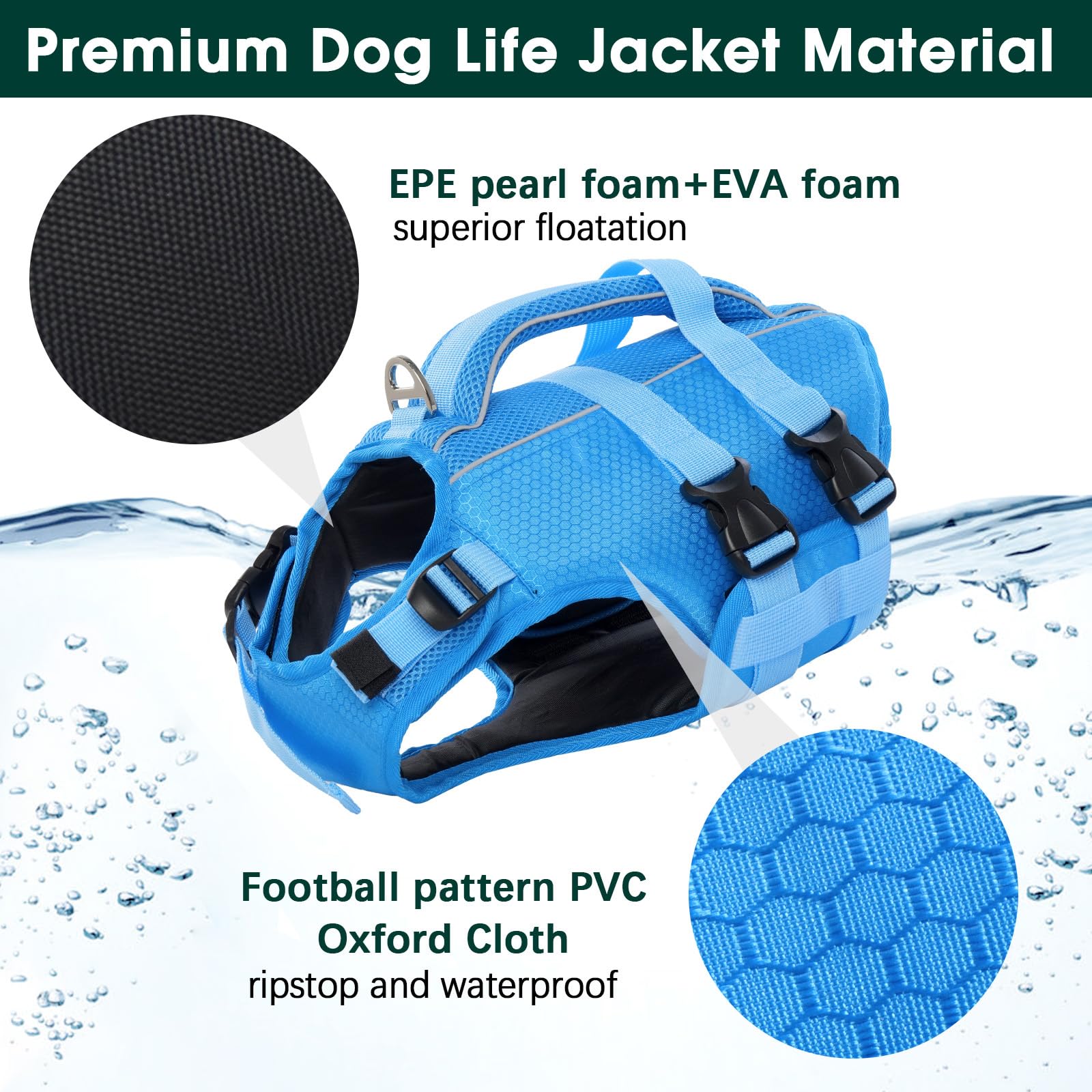 Kuoser Dog Life Jacket High Flotation, Reflective Dog Life Vest For Swimming Boating, Adjustable Small Medium Large Dog Lifejack