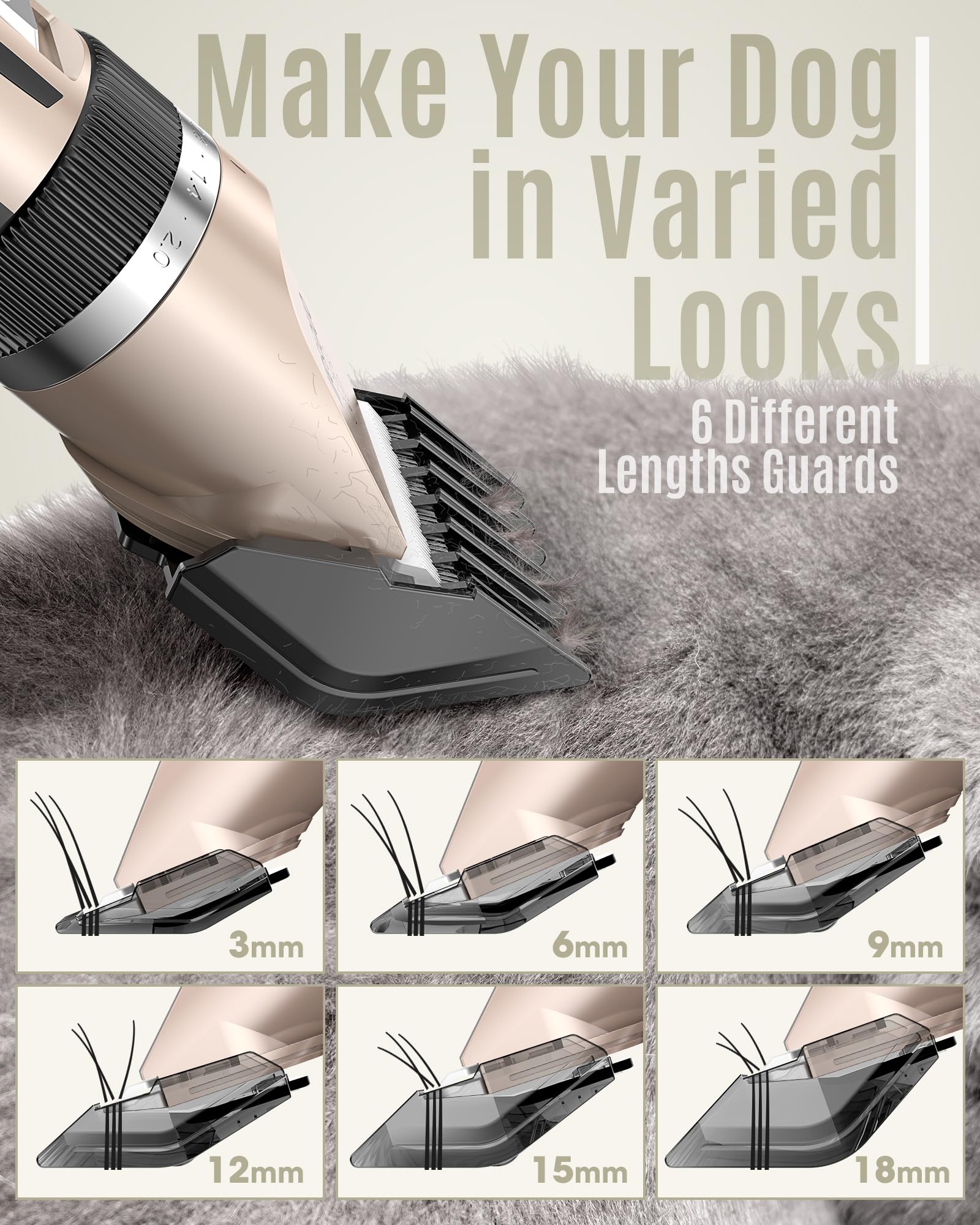 Oneisall Dog Clipper Low Noise, Dog Grooming Kit With Rechargeable, Dog Shaver Cordless Electric Quiet Hair Clipper Set For Dog Cats Pets(Gold)