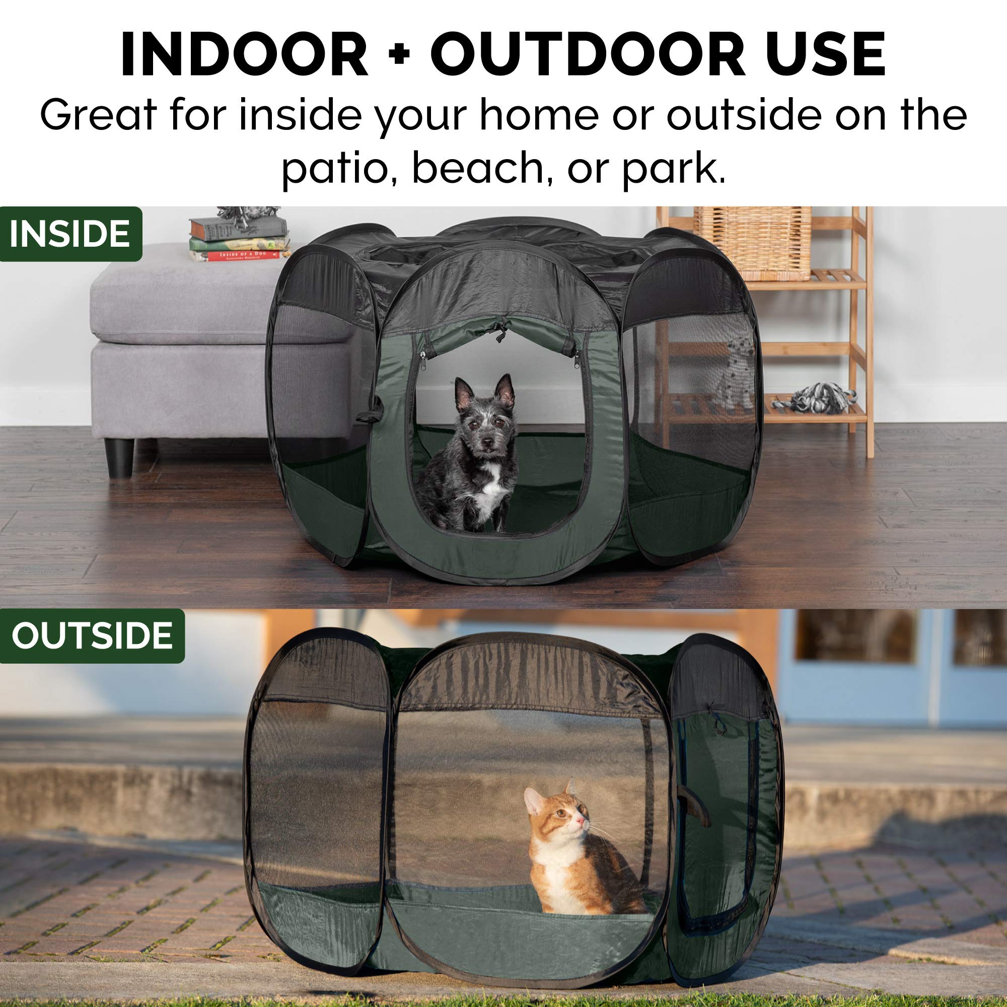 Furhaven Portable Dog Playpen Cat Tent, Pet playground/kennel foldable indoor outdoor zippered puppy crate - Hunter Green, Small
