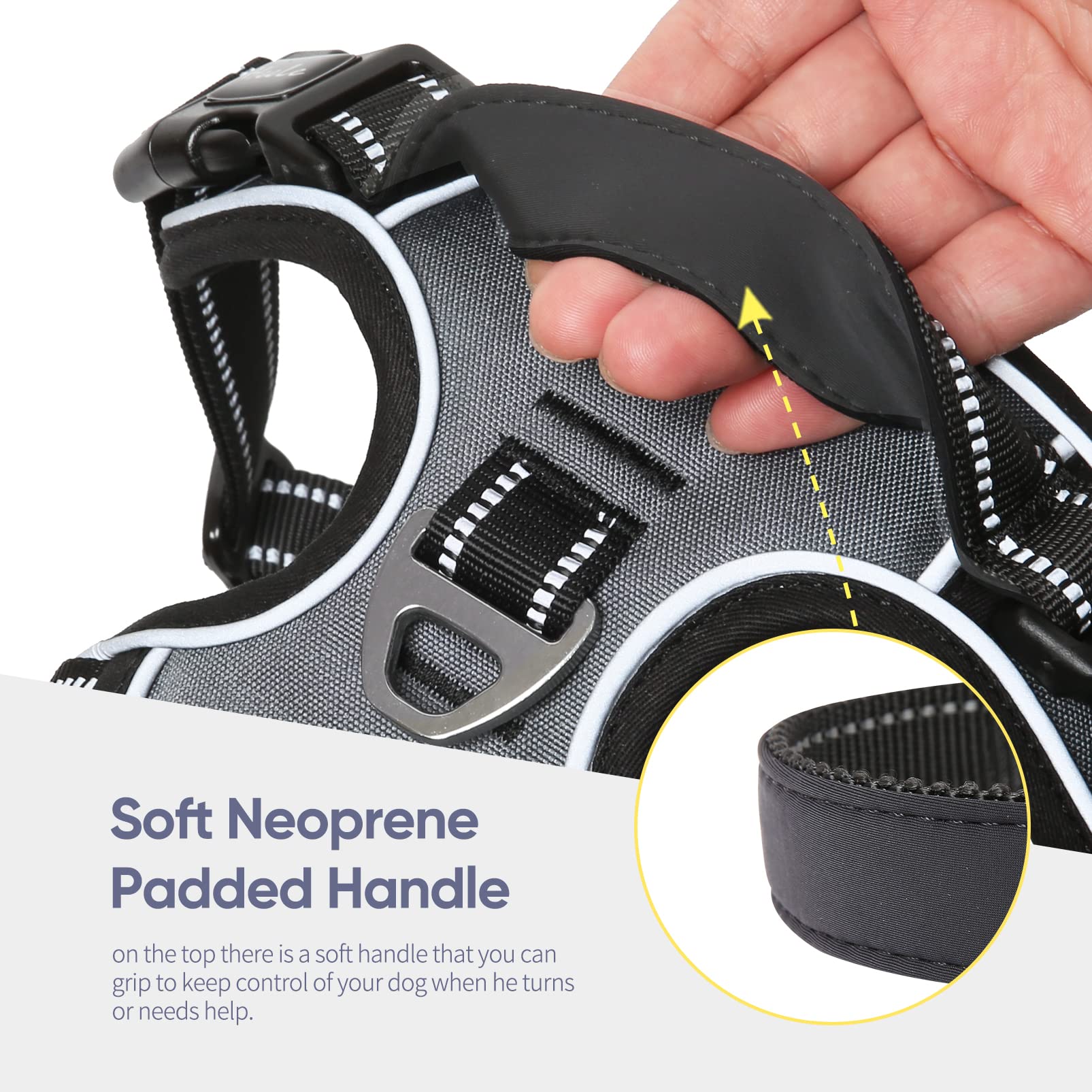 Heele Dog Harness, No Pull Adjustable Padded Reflective Harness For Small Medium Large Dogs With Handle For Walking Training, Gr