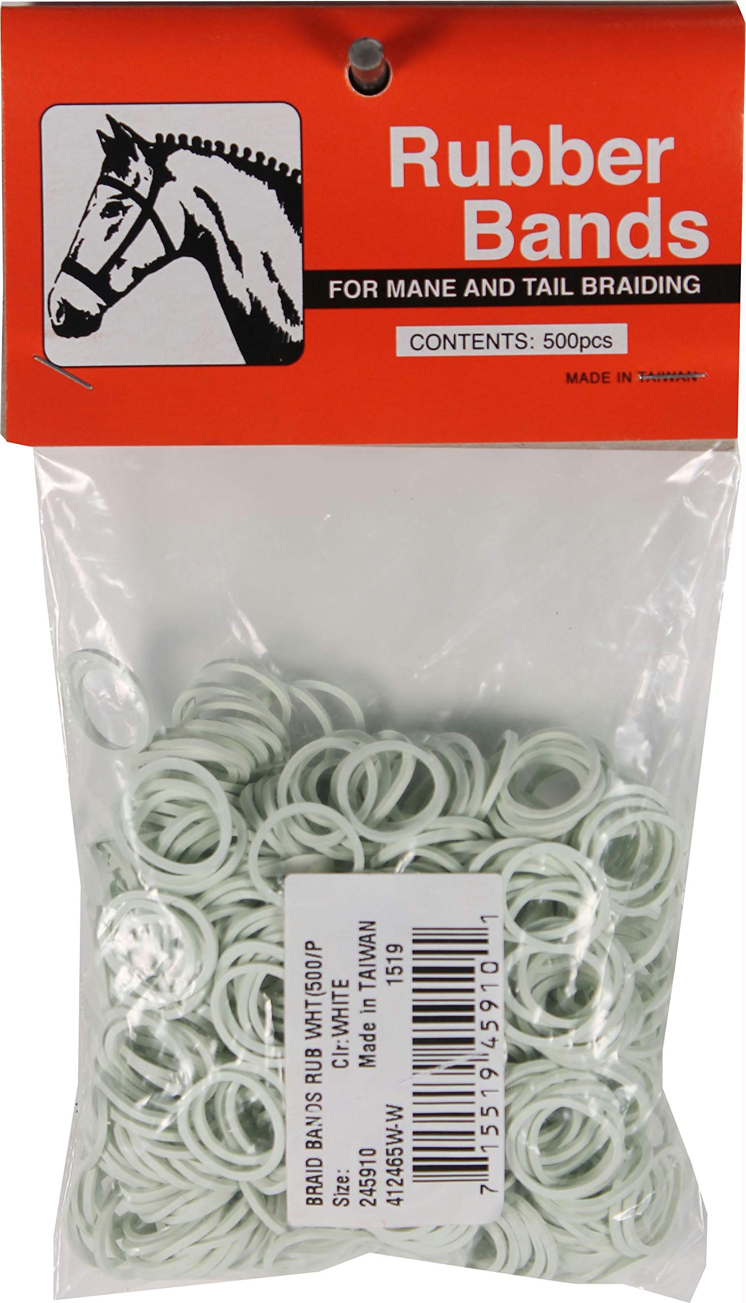 Partrade 245910 222729 Rubber Horse Braid Bands, White, 5'