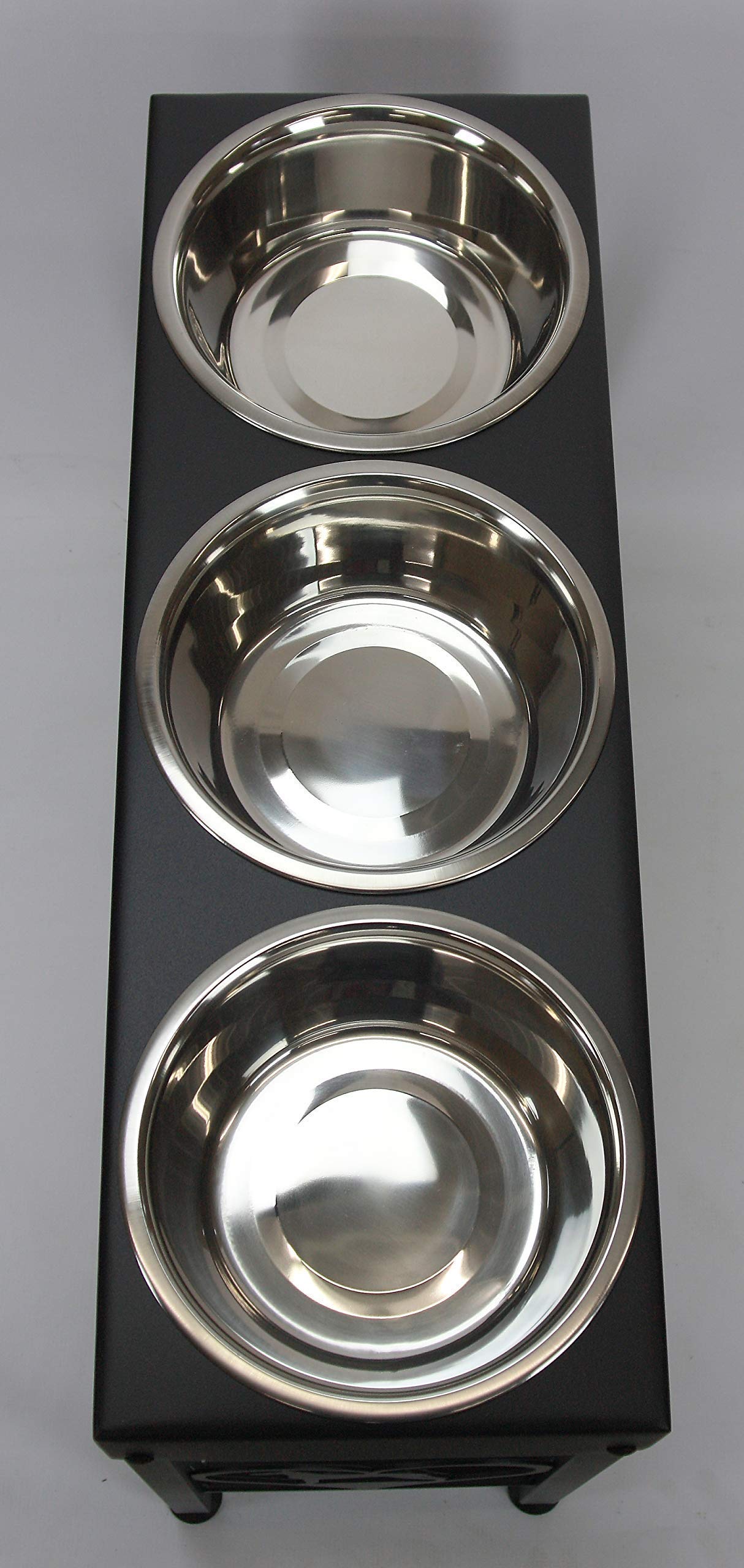 Great Dane Elevated Dog Bowls Triple Dish Feeder Stand Raised Dog Bowls Powdercoated Steel 21'' Tall