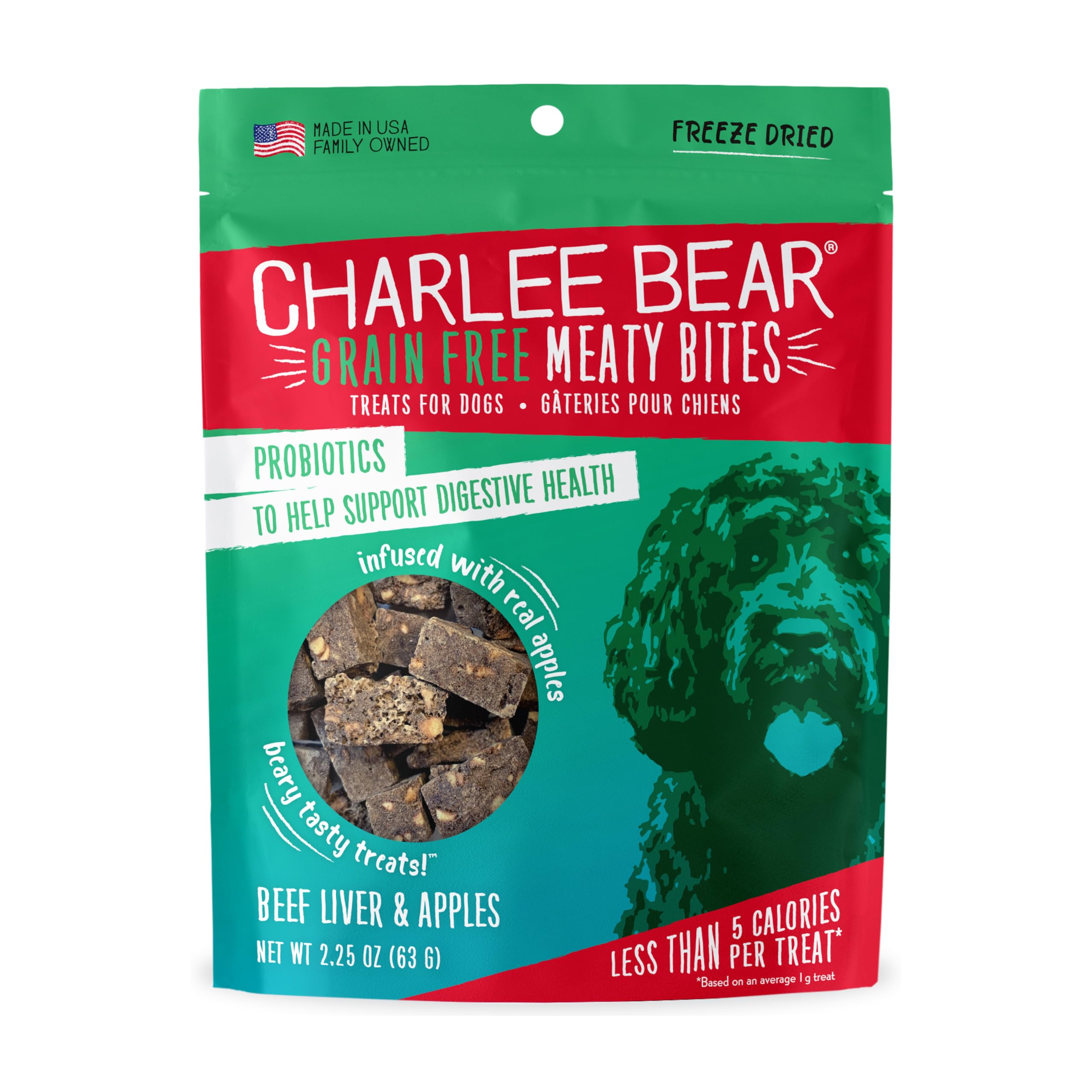 Charlee Bear Meaty Bites Dog Treats, Beef Liver & Apples, 2.5oz