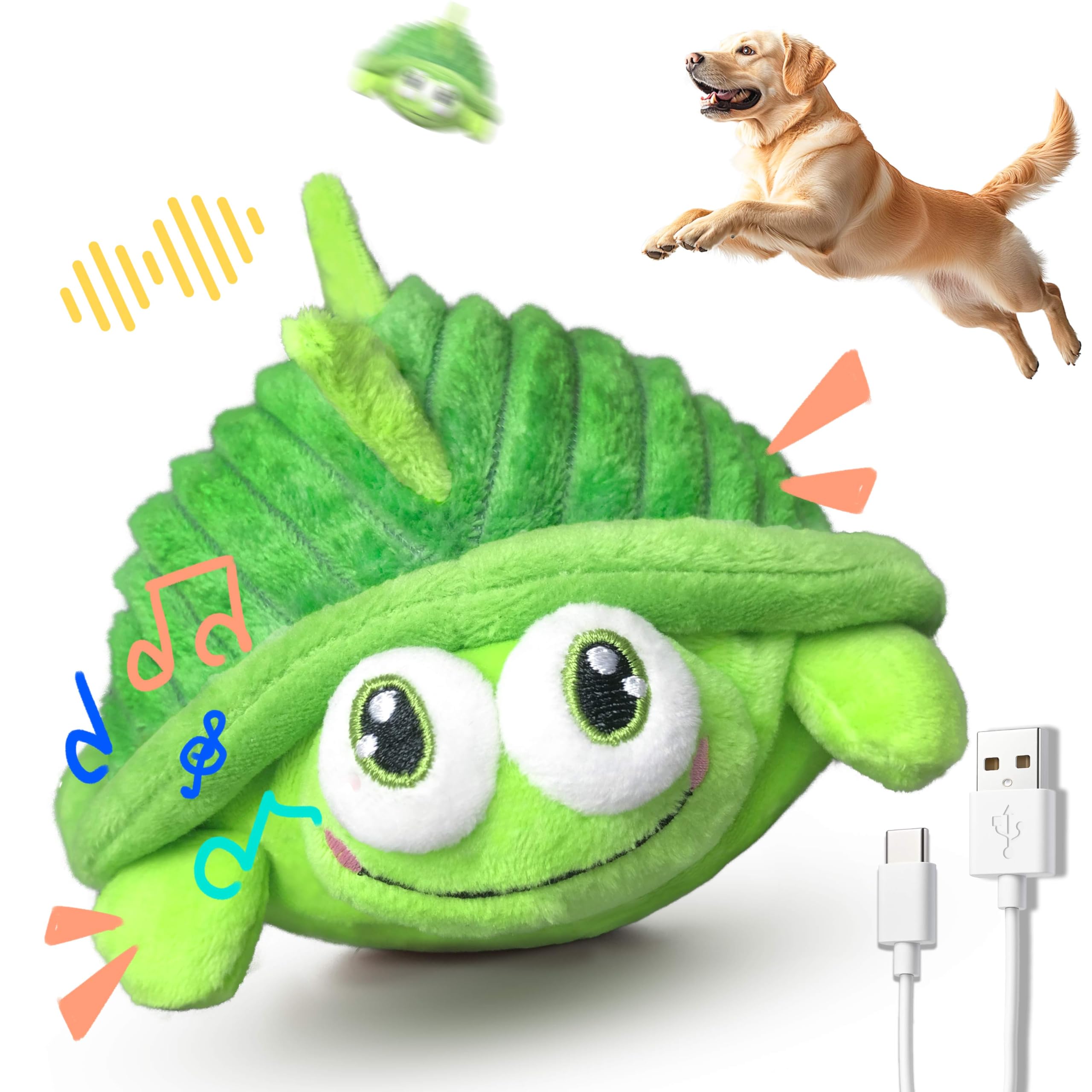 Gukco Interactive Moving Dog Toys - Plush Chew Toy With Bouncing Ball, Music & Recording | Rechargeable Self-Play Toys For Small