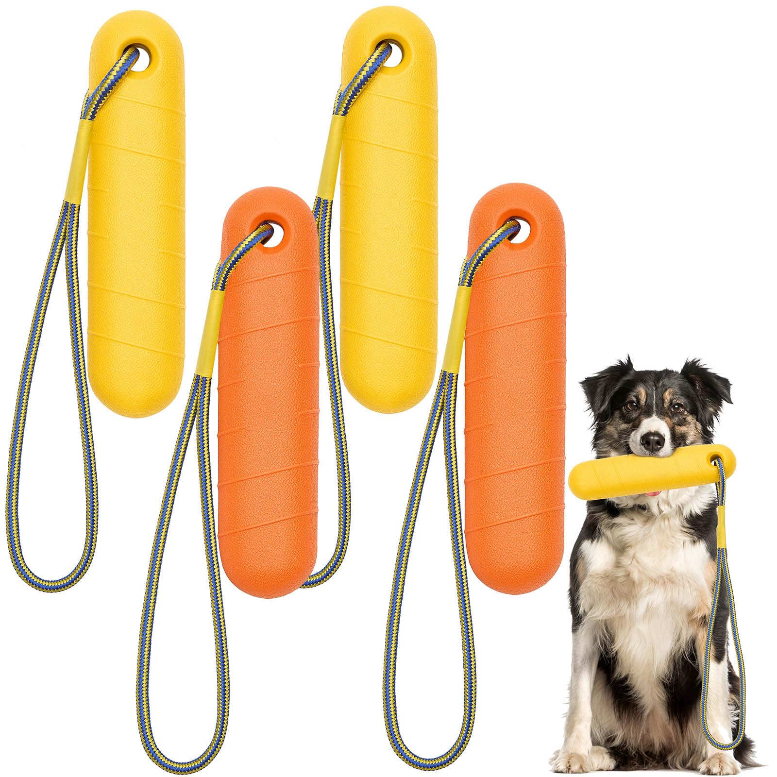 Blueweenly 4 Pcs Interactive Dog Pool Toys With Throw Rope 8.66 X 2 Inch Fetch Training Bumpers Water Floating Toys For Outdoor 