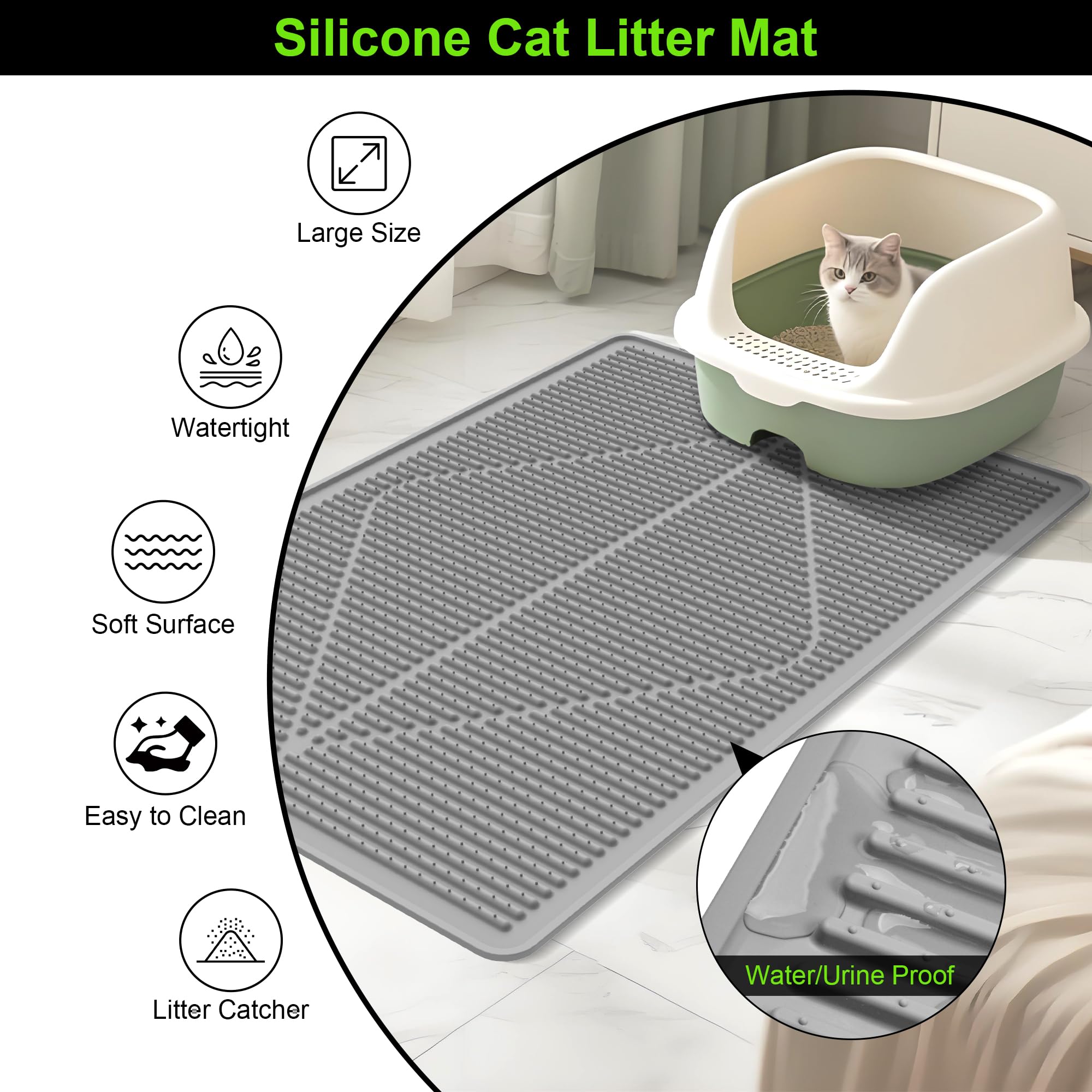 Mofason Rubber Large Cat Litter Mat - Kitty Litter Box Mat - Silicone Litter Trapping Catcher Mat - Cat Supplies & Accessories F
