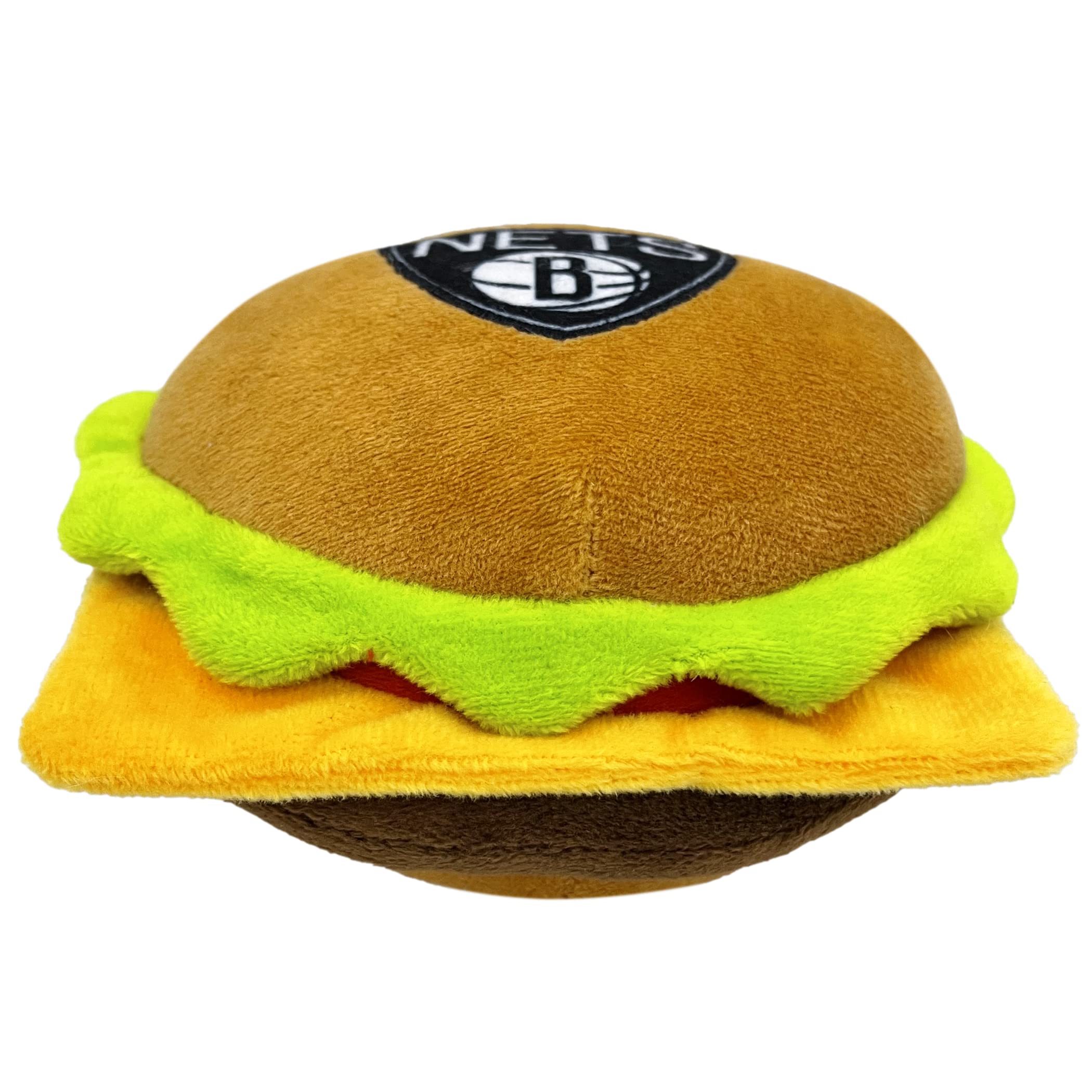Pets First Nba Brooklyn Nets Cheese Burger Plush Dog & Cat Squeak Toy - Cutest Stadium Hamberger Snack Plush Toy For Dogs & Cats