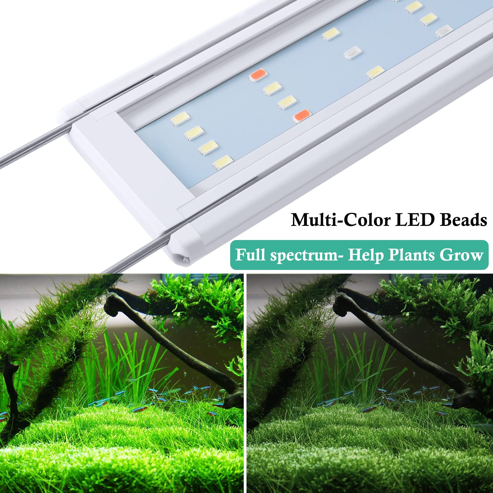 Hitop Full Spectrum Led Aquarium Light - 16-24” Classic Fish Tank Light With Timer, Aquarium Plant Light With Stable Extendable Brackets (16-24In)
