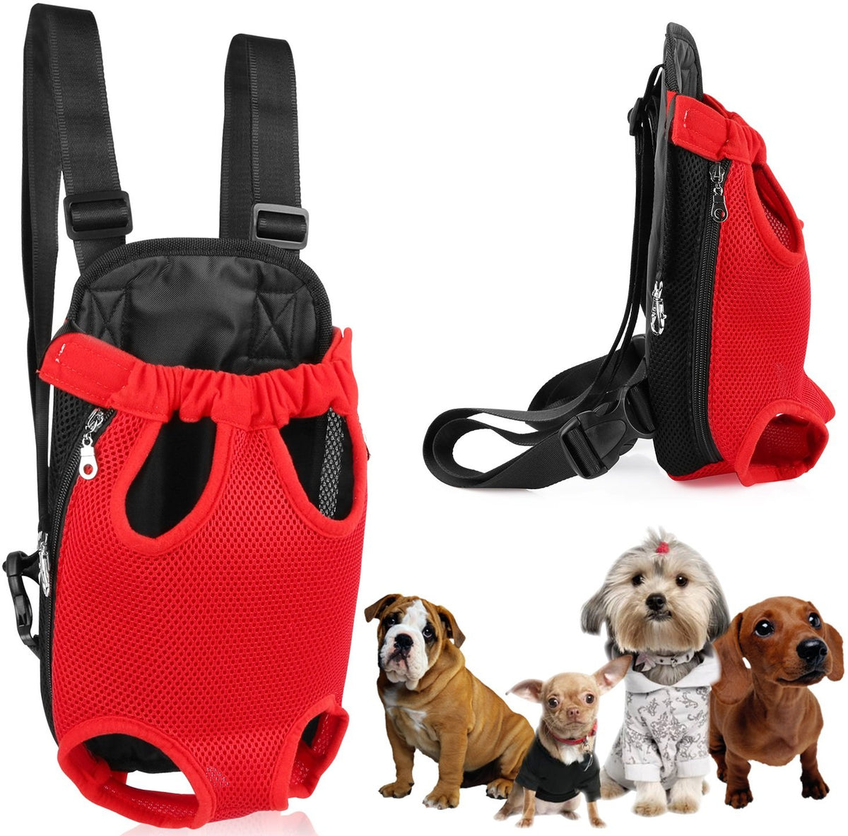 GPCT Pet Puppy Sling Carrier Hands Free Shoulder Travel Backpack. Adjustable Dog Cat Pet Puppy Outdoor Carry Bag Tote Handbag Carrier, Legs Out, Easy Fit for Travelling Hiking Camping- Red L