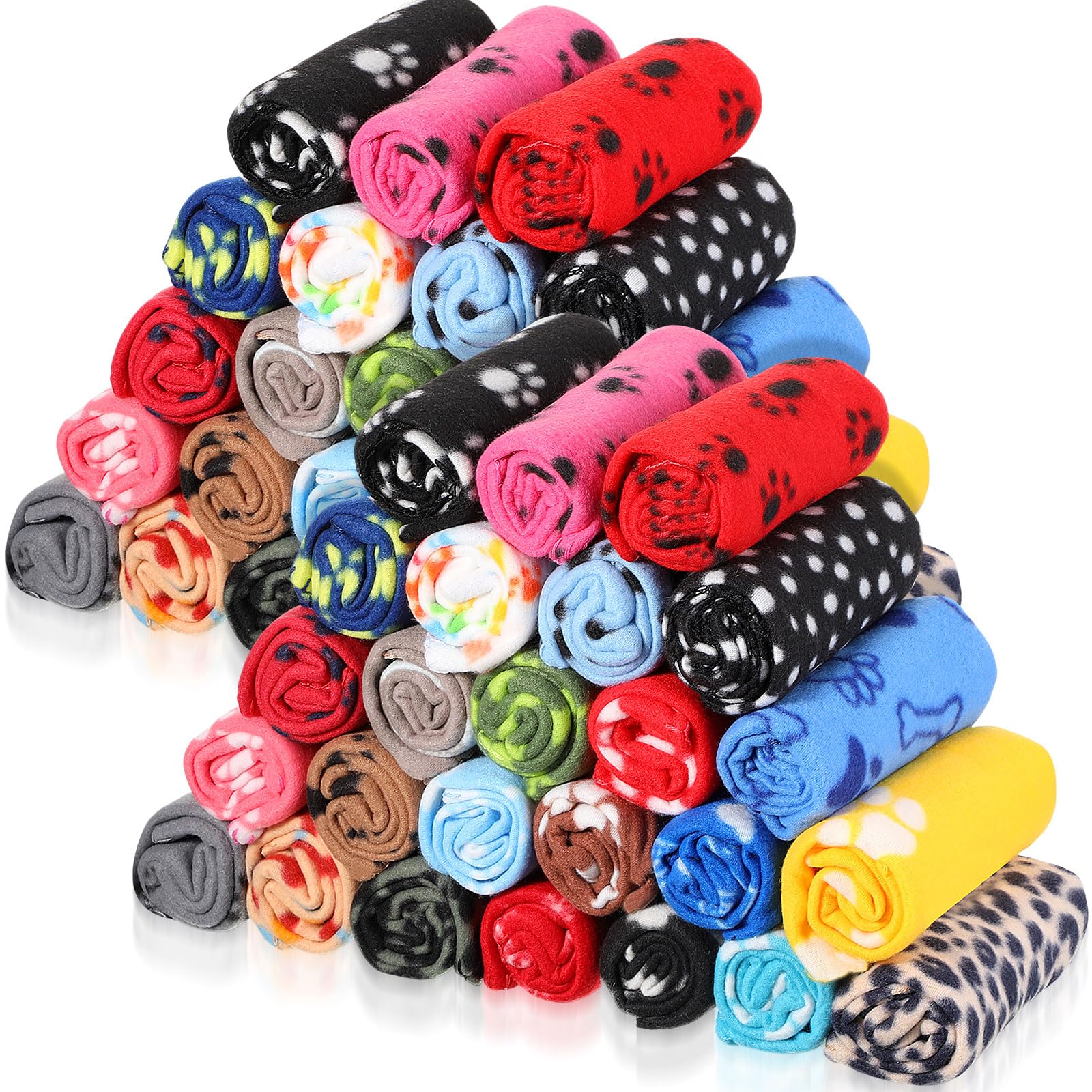 Preboun 50 Pack Puppy Blanket Bulk 24 X 28 Inch Small Soft Fleece Pets Paw Print Blanket Sleep Mat Pad Bed Cover For Kitten Dogs