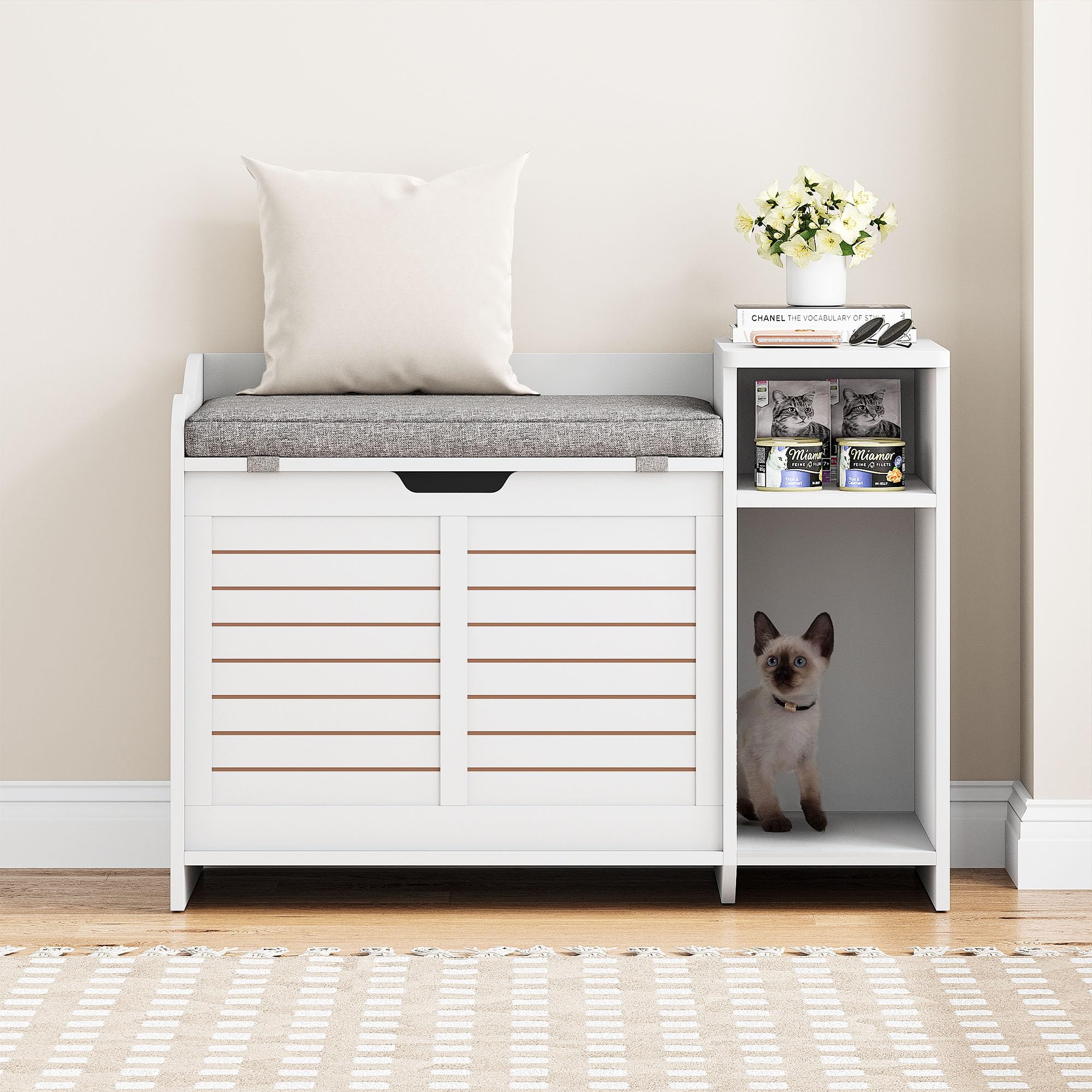 Idealhouse Litter Box Enclosure With Top Opening With Cushion, Cat Litter Box Furniture Hidden, Litter Box Hidden, Cat House, Pr