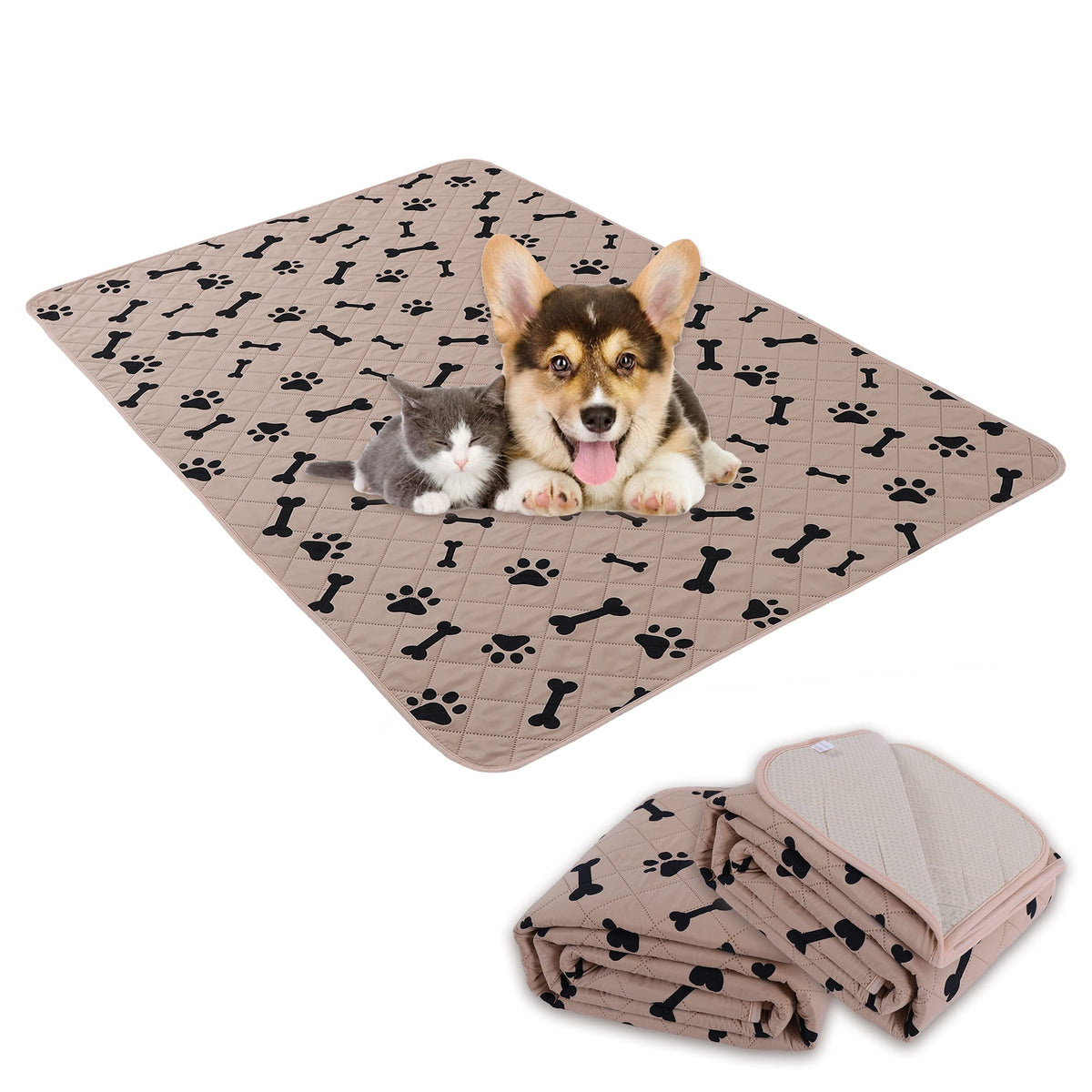 Dog Crate Pee Pads - Wahable Dog Rugs Non-Slip Puppy Pads For Small Dogs, Water Absorb Training Pads (80'' X 60'', Beige) 1 Pack