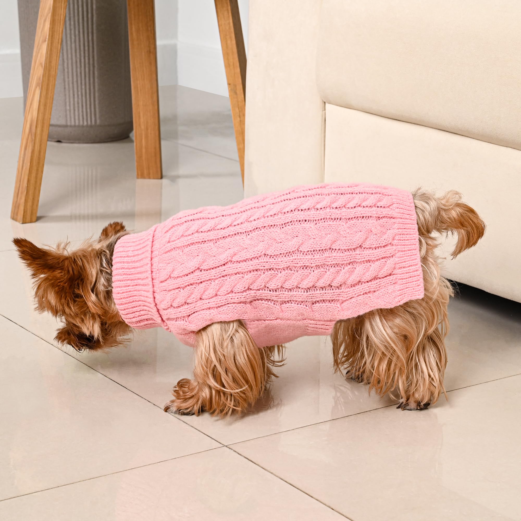 Lorehelina 2 Pack Dog Sweaters for Small Dogs Winter Turtleneck Pullover Cable Knit Fleece Stretch Puppy Doggie Chihuahua Toy Po