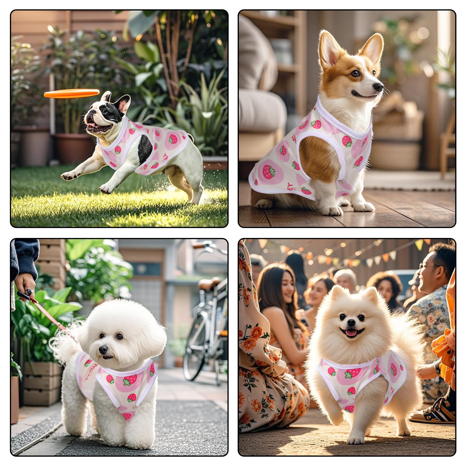 Pistha Pink Dog Shirts Cute Summer Dog Clothes Soft Pet T-Shirt Printed Puppy Shirt For Small Medium Dogs Cats Girl(Strawberry,L