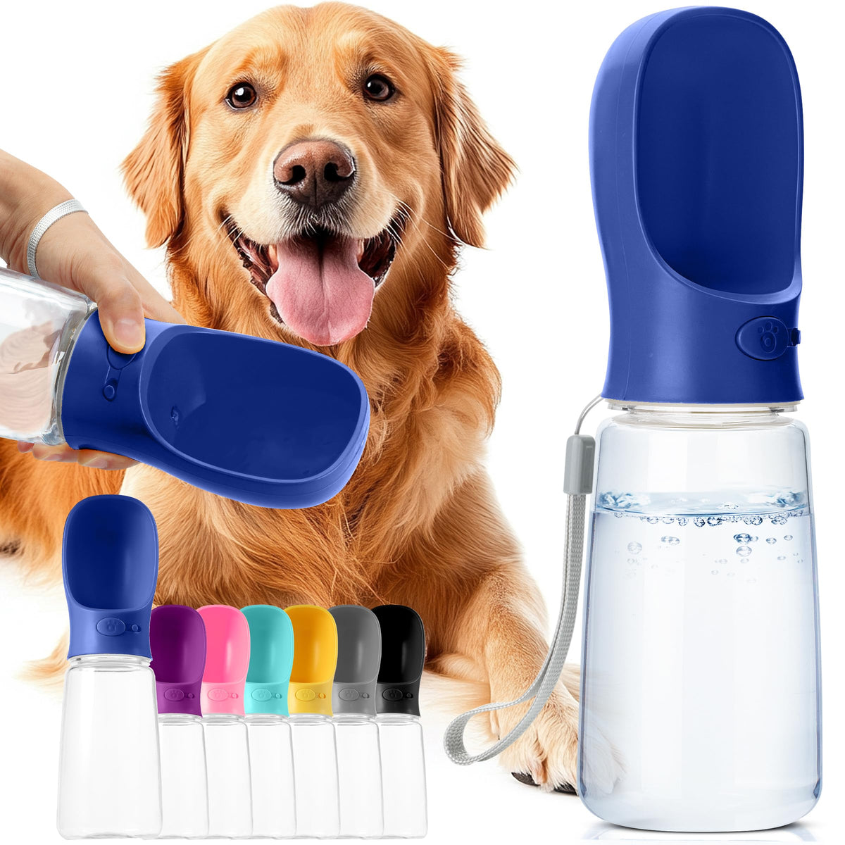 Mr. Pen- Dog Water Bottle, 19 oz, Large, Navy Blue, Portable Dog Water Bottle Dispenser, Dog Travel Water Bottle, Travel Dog Wat