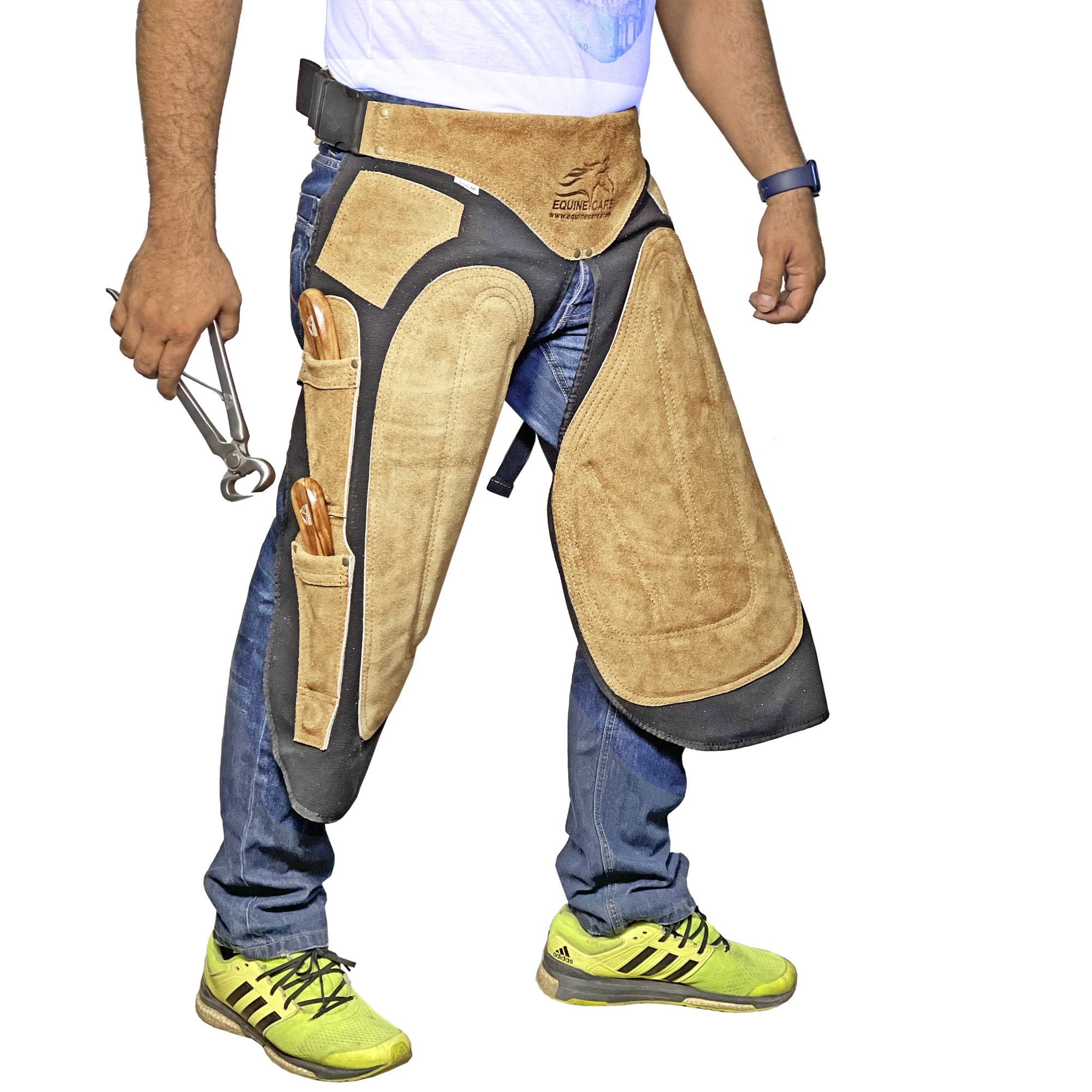 Farrier Apron Chaps 2mm Cowhide Leather, 500 GSM Canvas, 23 Length, Adjustable Waist (28-52), Ergonomic Foam-Padded Thigh & Back