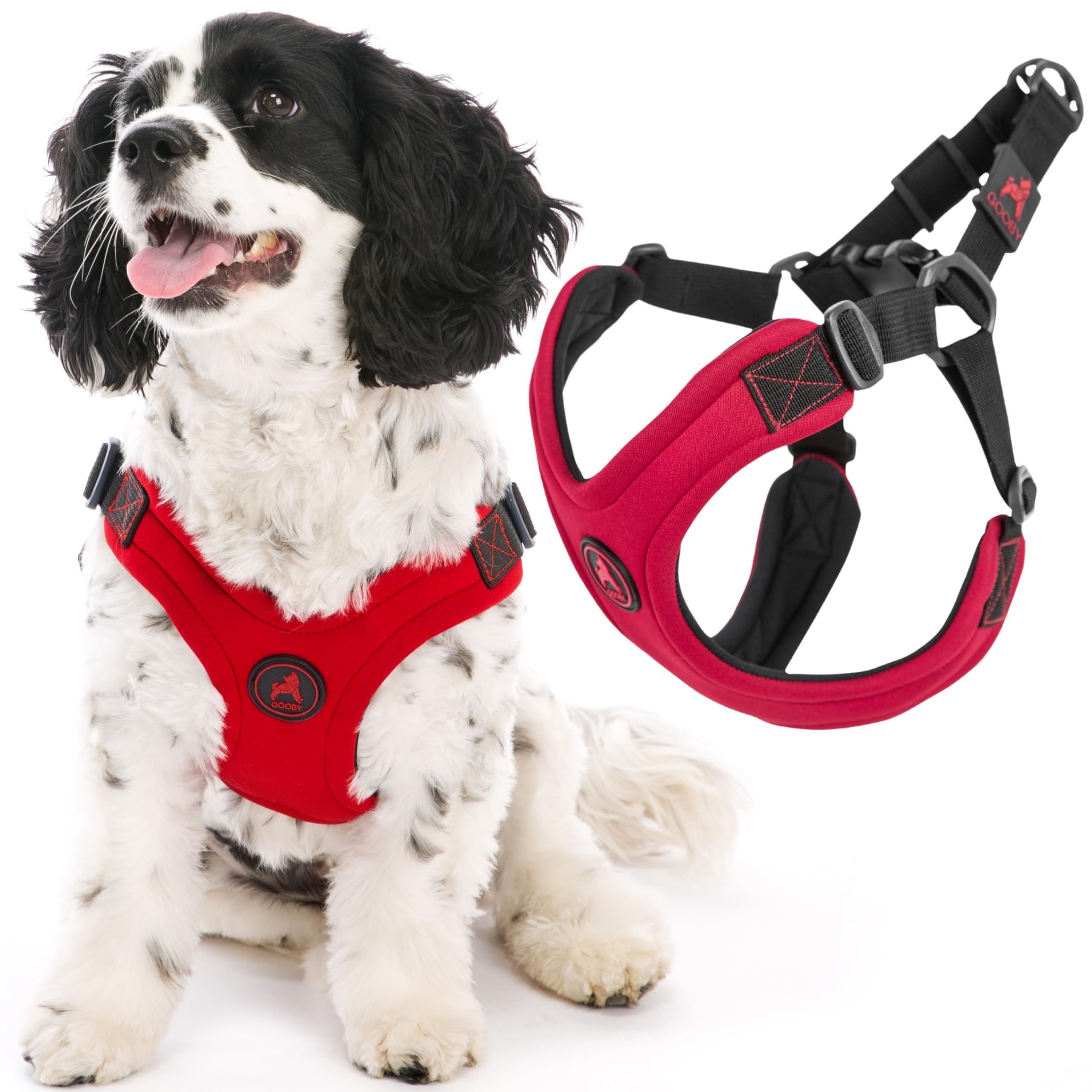 Gooby Escape Free Sport Harness - Red, Medium - No Choke Step-In Patented Neoprene Small Dog Harness With Four-Point Adjustment 