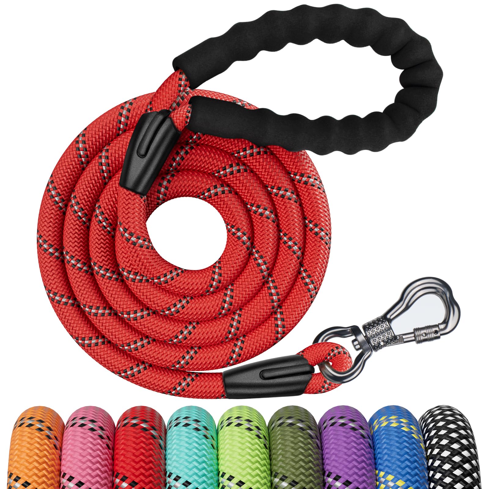 Ntr 6Ft Heavy Duty Dog Leash, Red Rope Dog Leash With Swivel Lockable Hook And Comfortable Padded Handle, Cat Puppy Leash Lead F