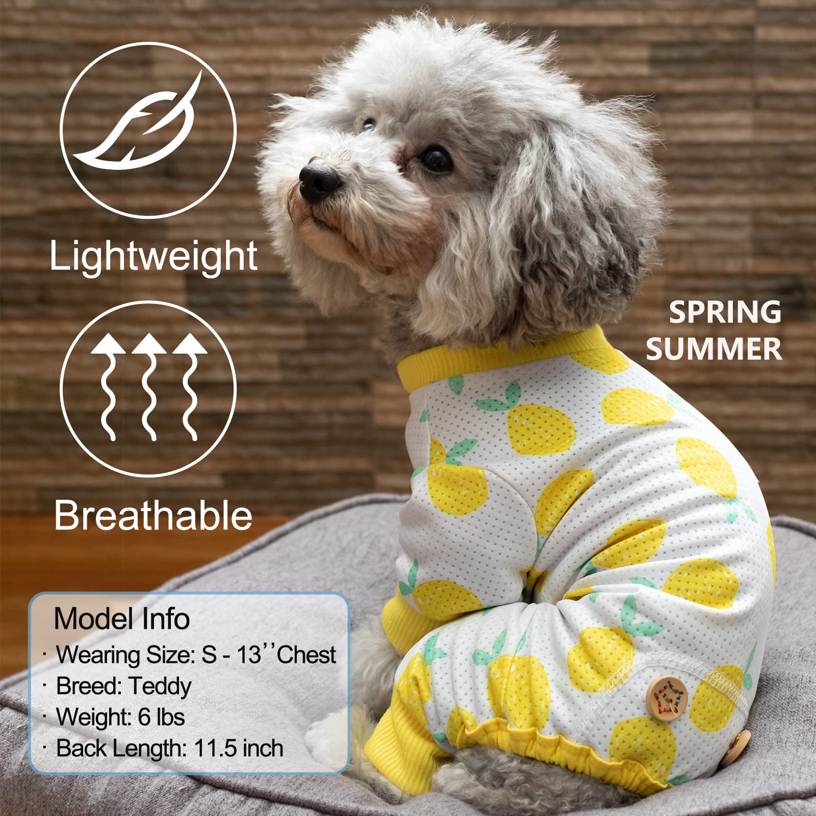Kyeese Dogs Pajamas Stretchable Lemon Dog Pjs Lightweight 4 Legs Dog Onesie Great For Summer Small (Pack Of 1)