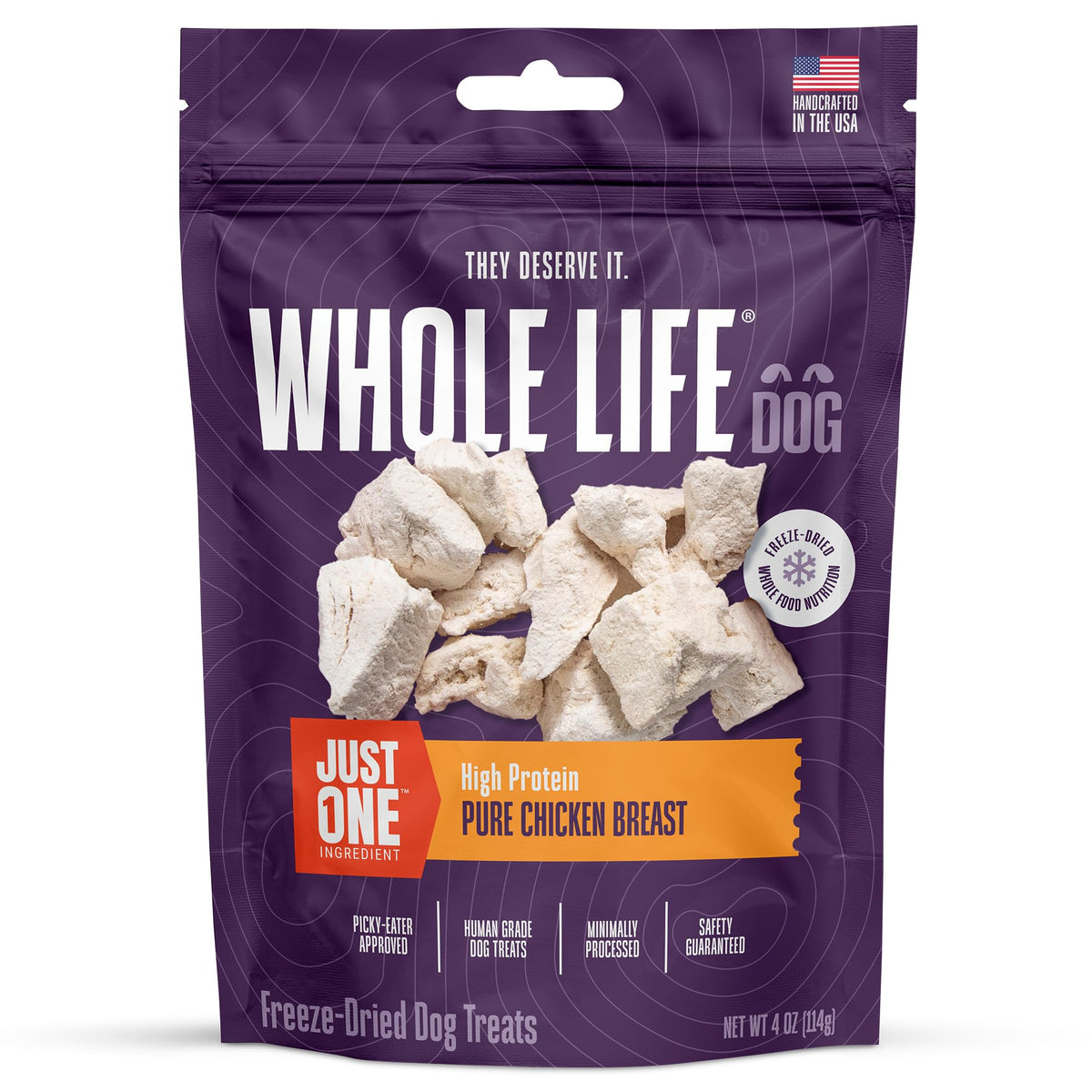 Whole Life Dog Just One Chicken Freeze Dried Dog Treats - Human Grade High Protein Food, Healthy Training Snacks, Freeze Dried Food Toppers, Usa Made Natural Treats - 4 Oz (Value Pack Of 1)