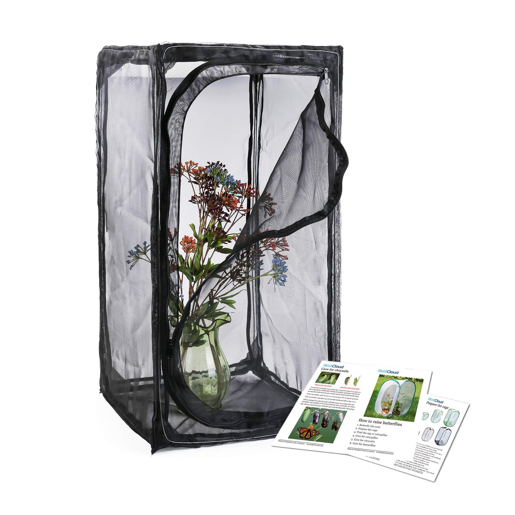 30 Heavy Duty Monarch Butterfly Habitat, Outdoor Collapsible Insect Mesh Cage Terrarium Pop-up with Zipper Protection and Unzip 