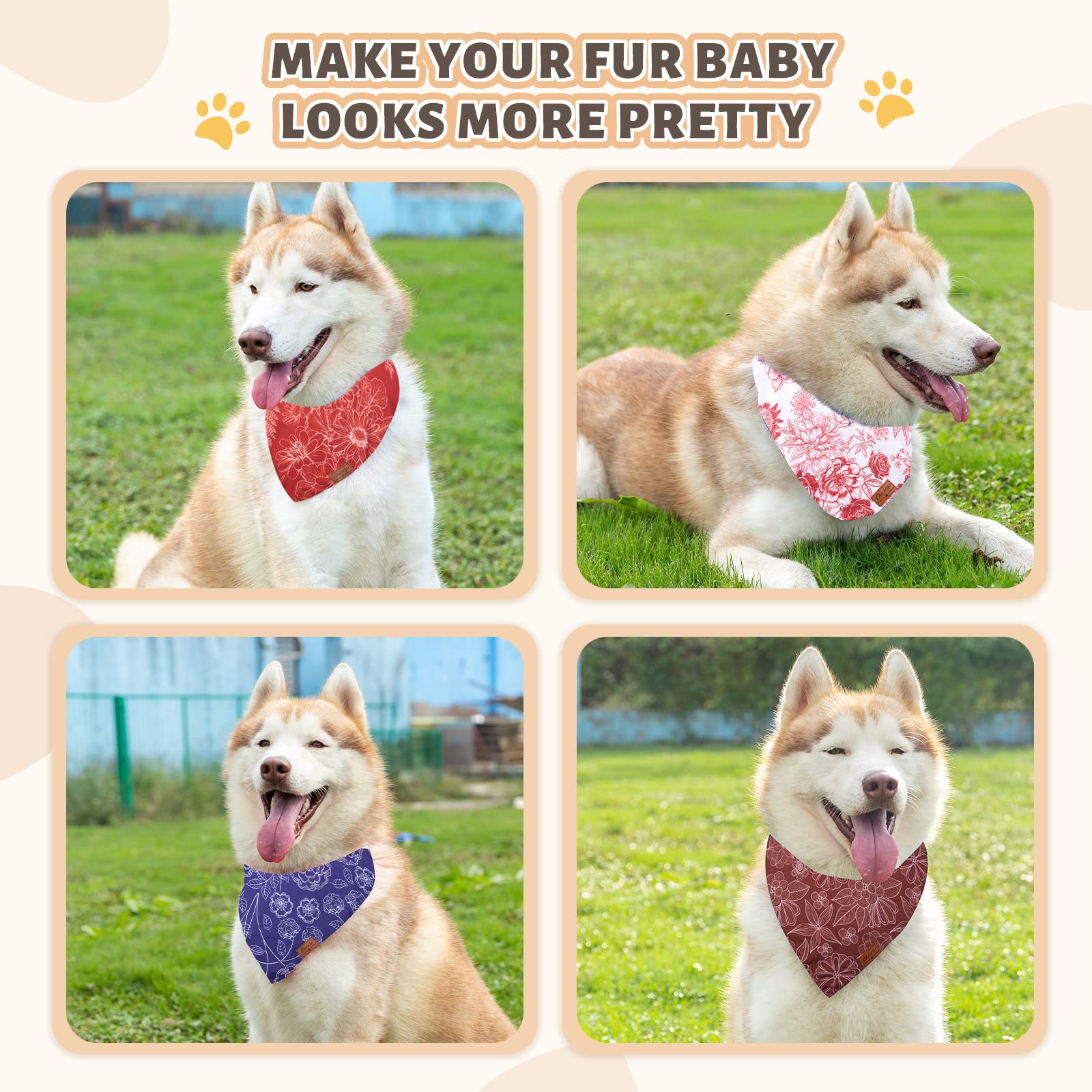 Charcy Dog Bandanas 4 Pack, Fall Dog Bandana Boy Girl For Holiday Birthday, Adjustable Durable Dog Scarf, Unique Design - Chrysa