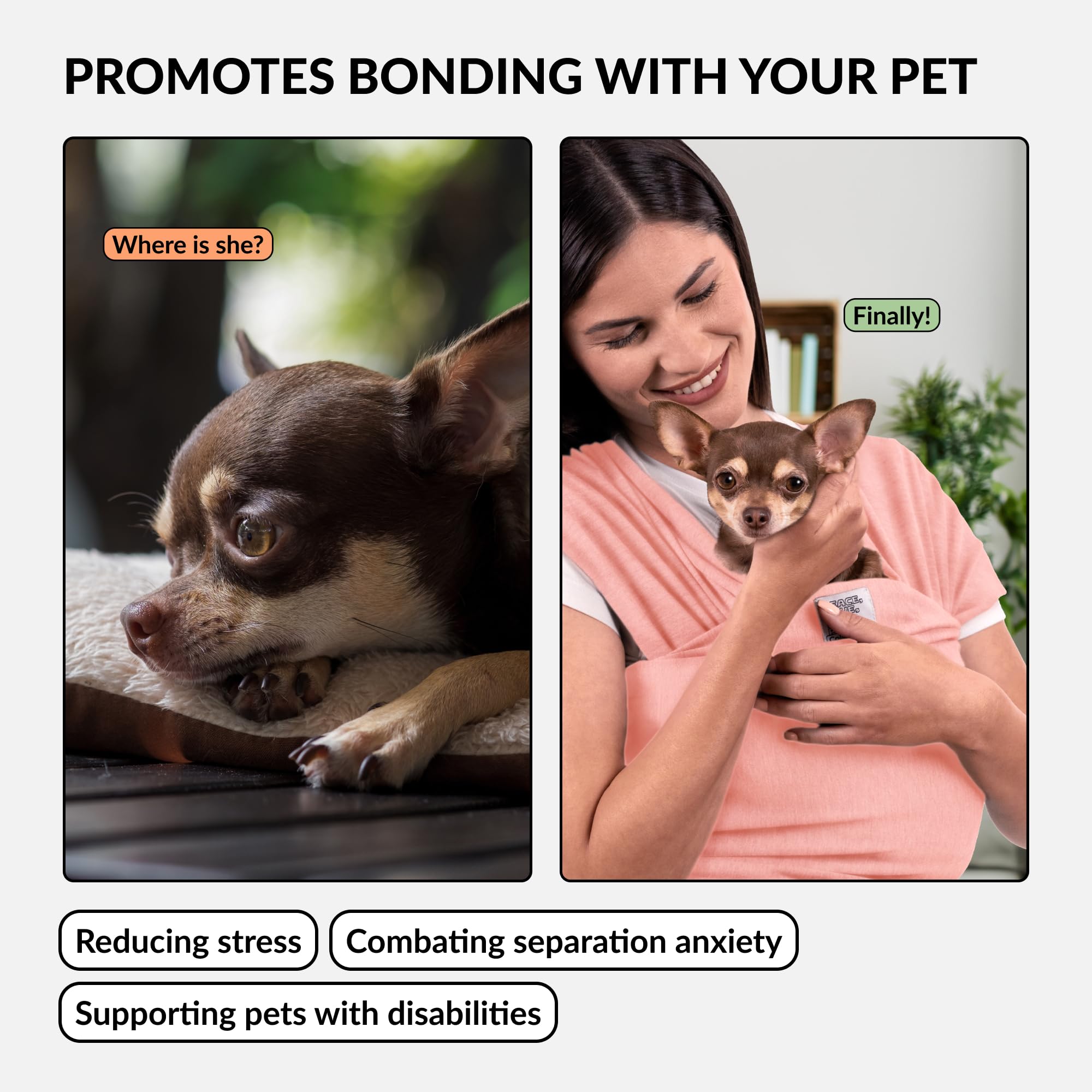 Dog Sling Carrier For Small Dogs - Anti-Anxiety Cat Sling, Puppy Pouch - Pet Sling In Gray Black Blue Green Pink Yellow (Pink, S